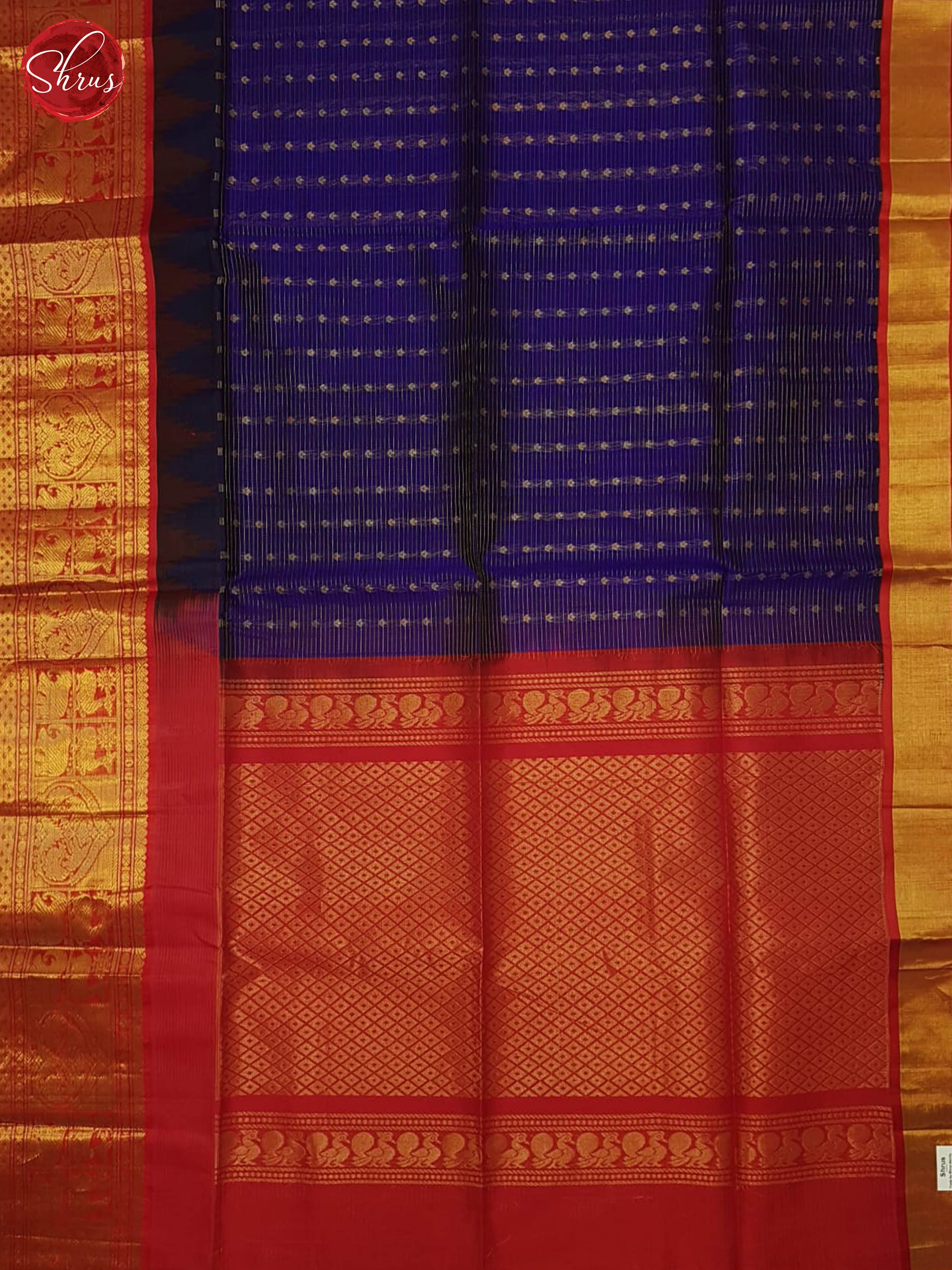 Blue And Red- Silk Cotton Saree - Shop on ShrusEternity.com