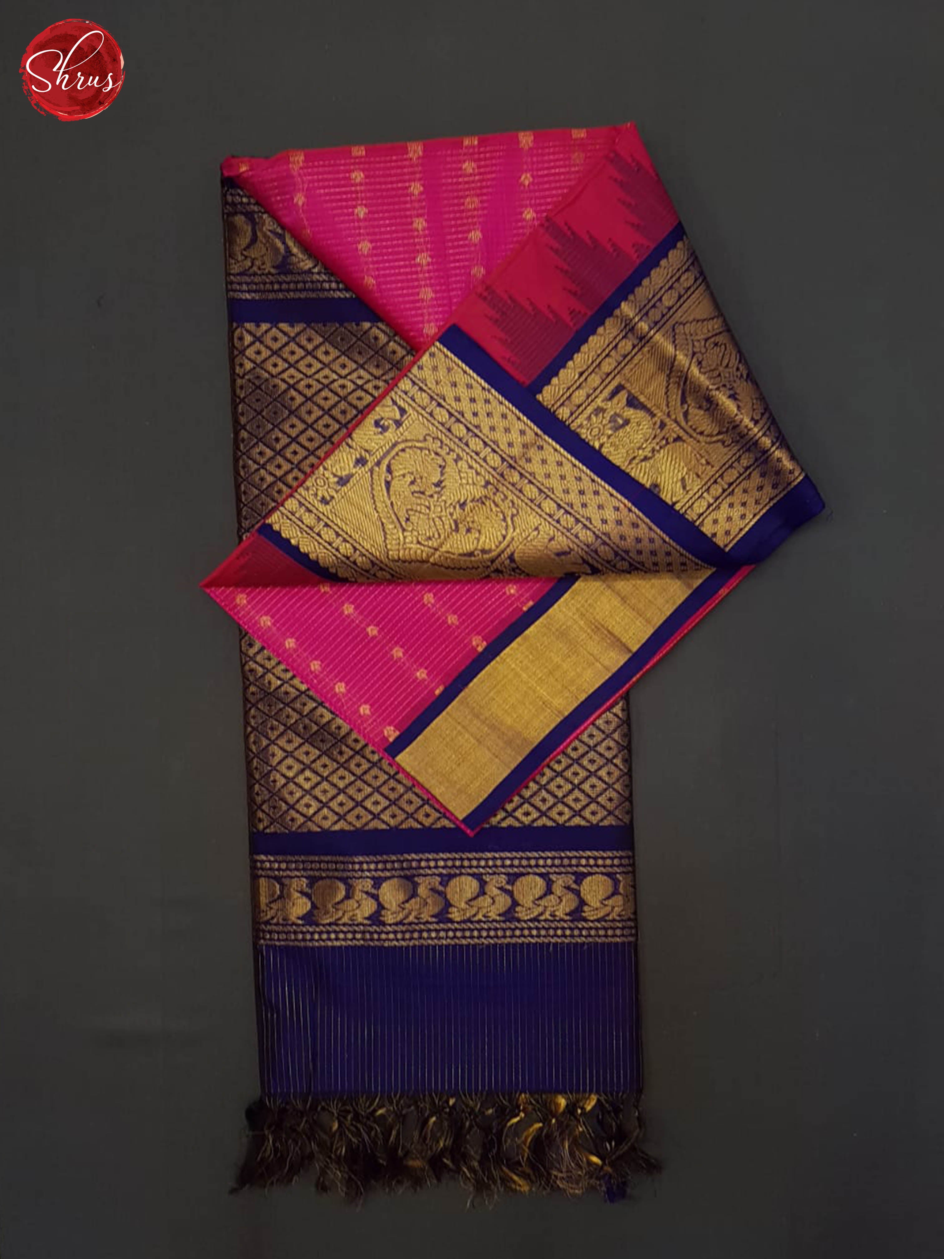 Pink And Blue- Silk Cotton saree - Shop on ShrusEternity.com