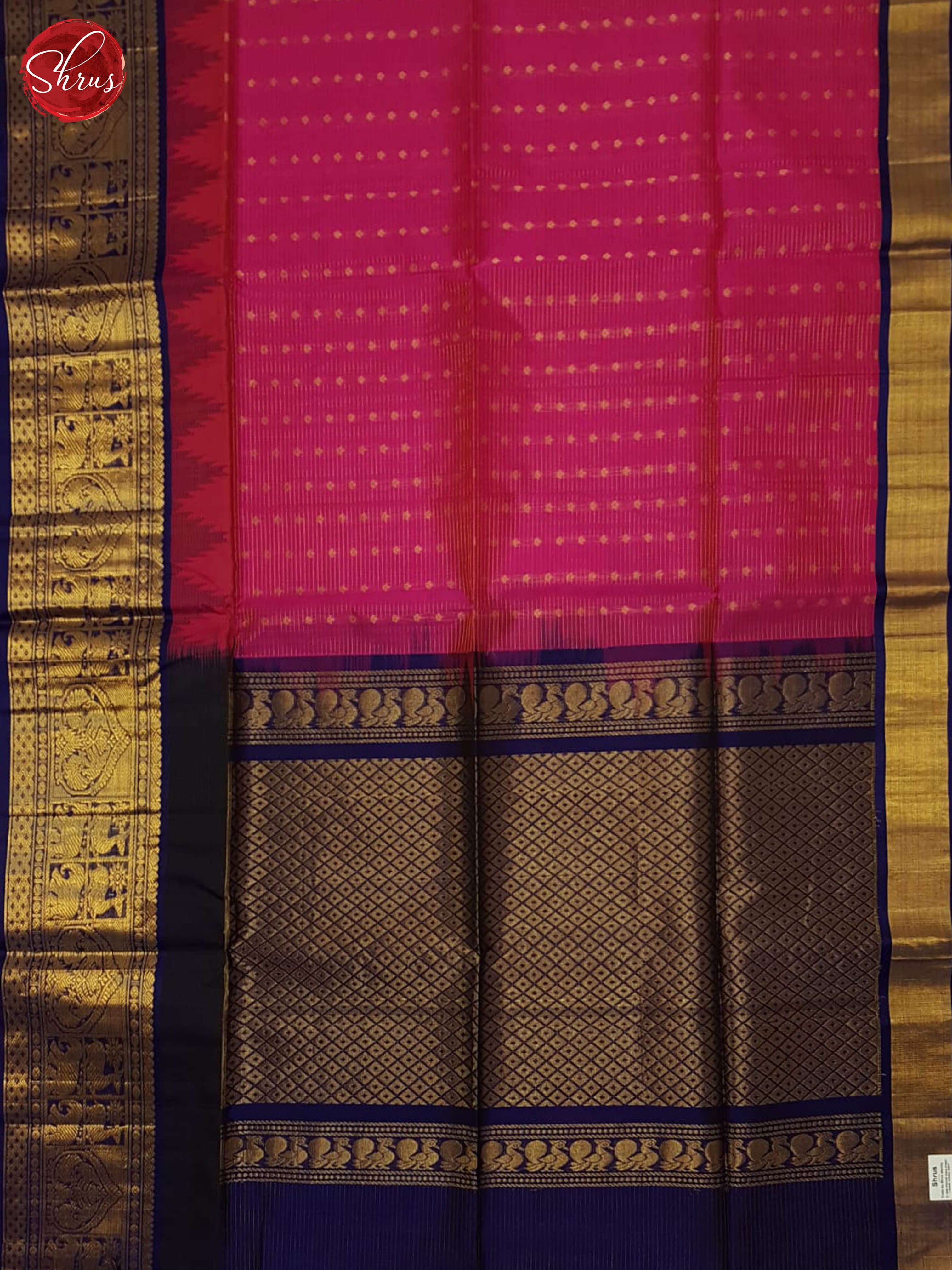 Pink And Blue- Silk Cotton saree - Shop on ShrusEternity.com