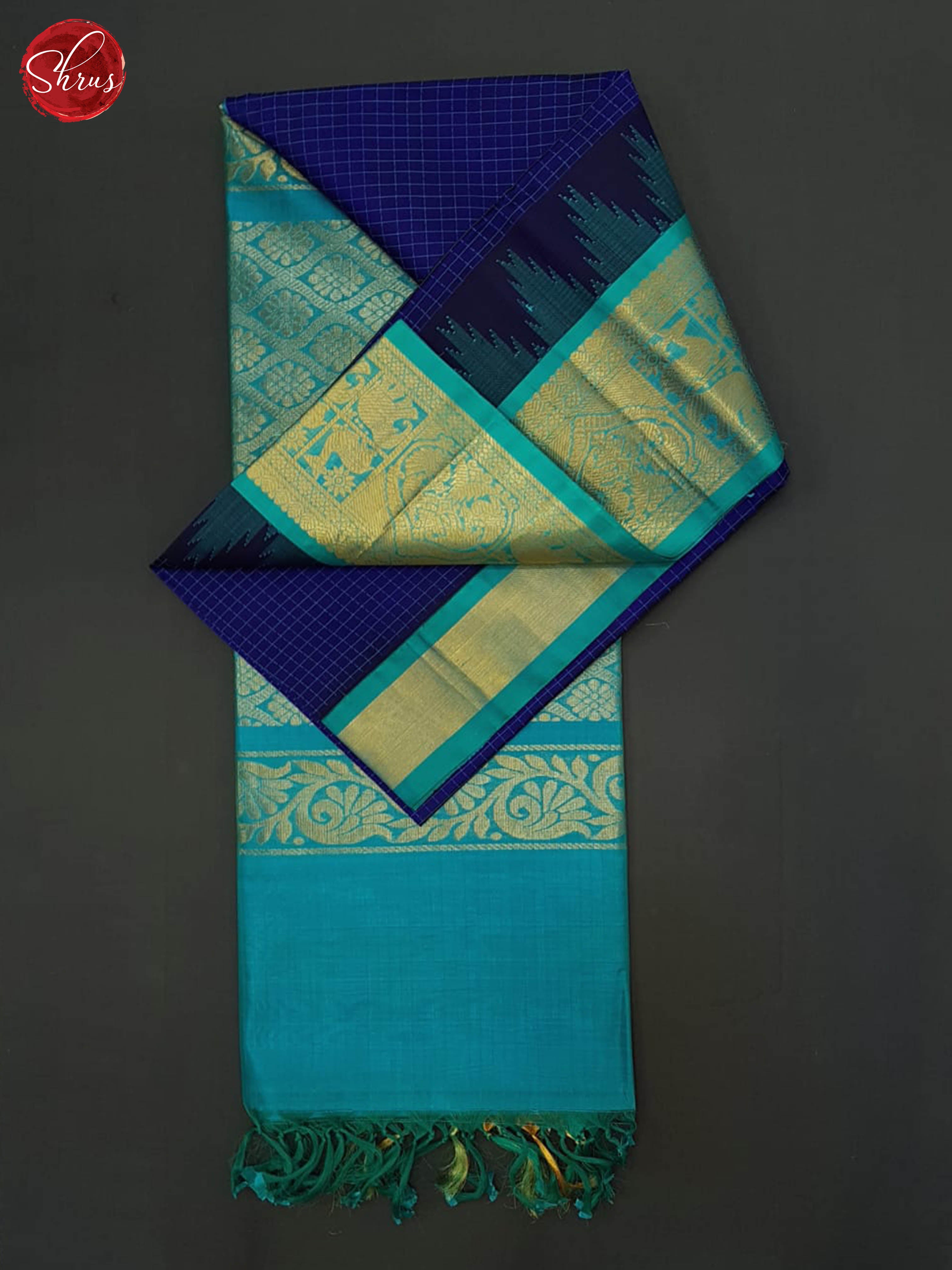 Blue & Light Blue - Silk Cotton saree - Shop on ShrusEternity.com