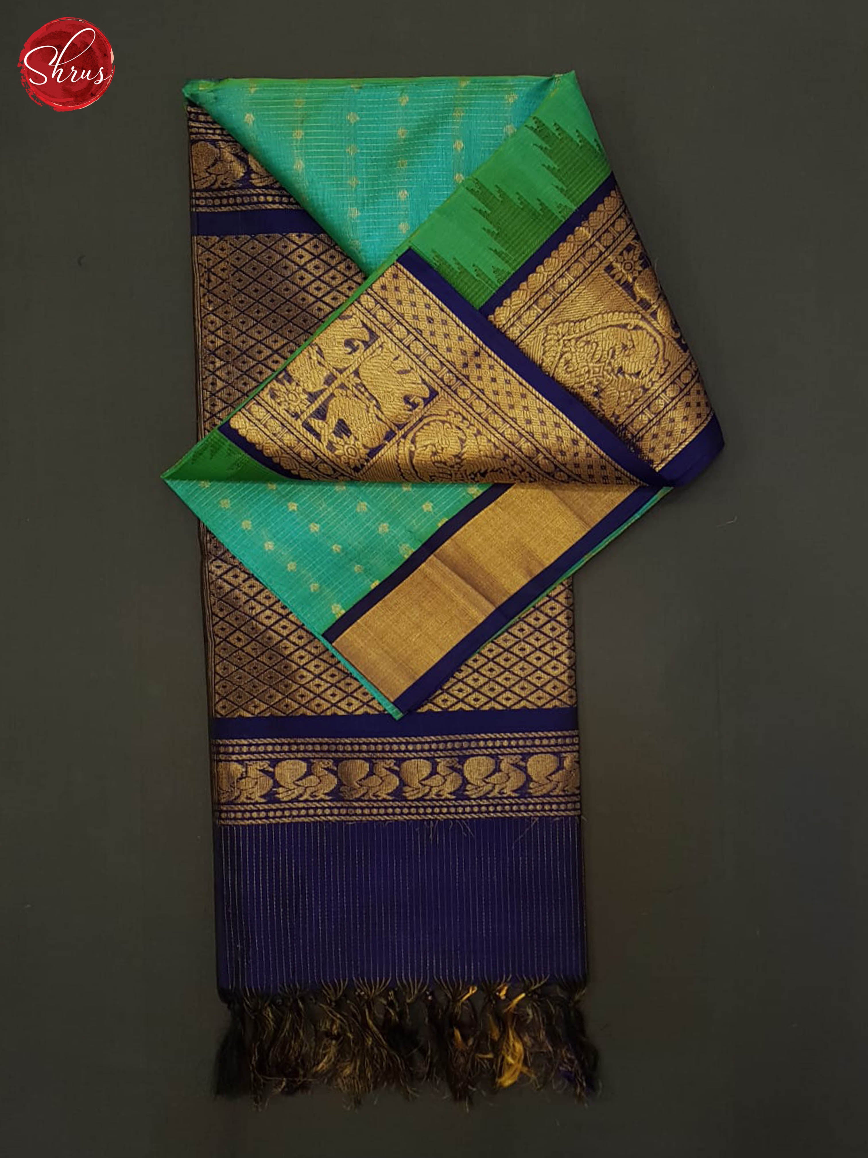 Teal Blue And Blue- Silk Cotton Saree - Shop on ShrusEternity.com