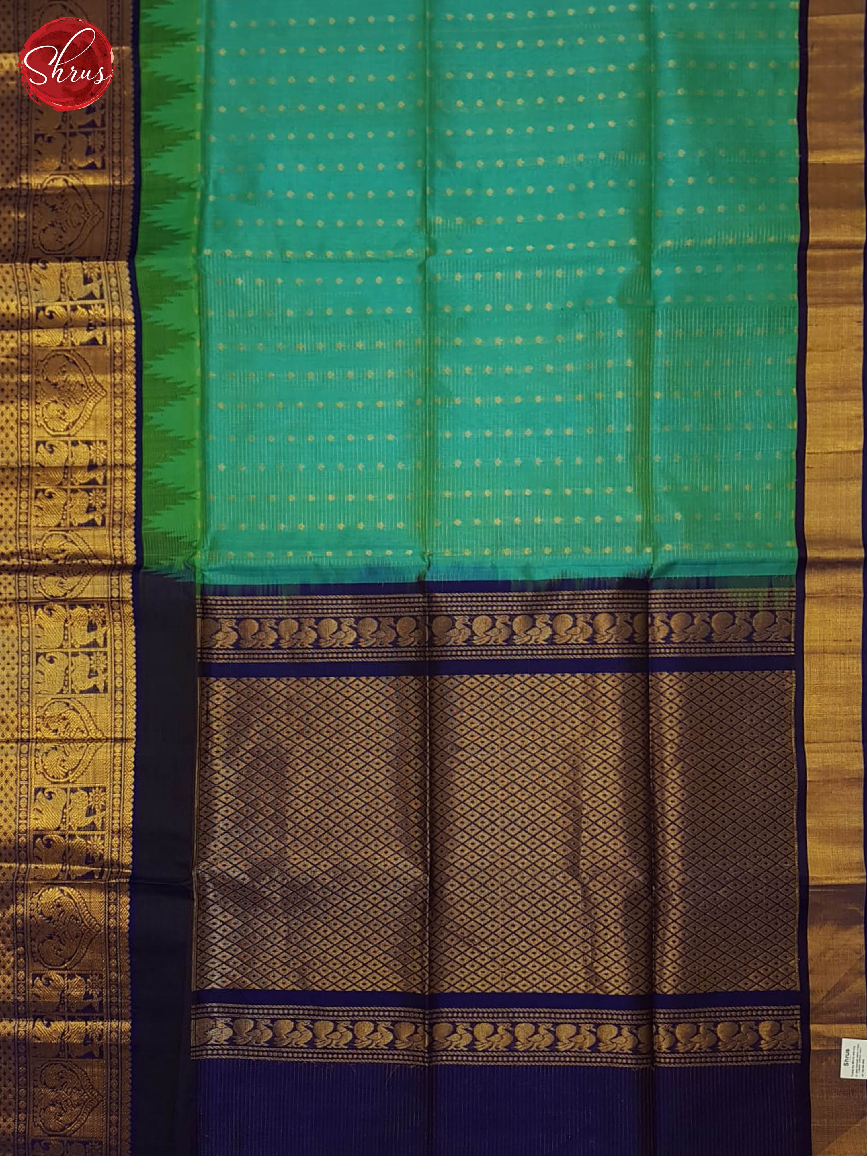 Teal Blue And Blue- Silk Cotton Saree - Shop on ShrusEternity.com