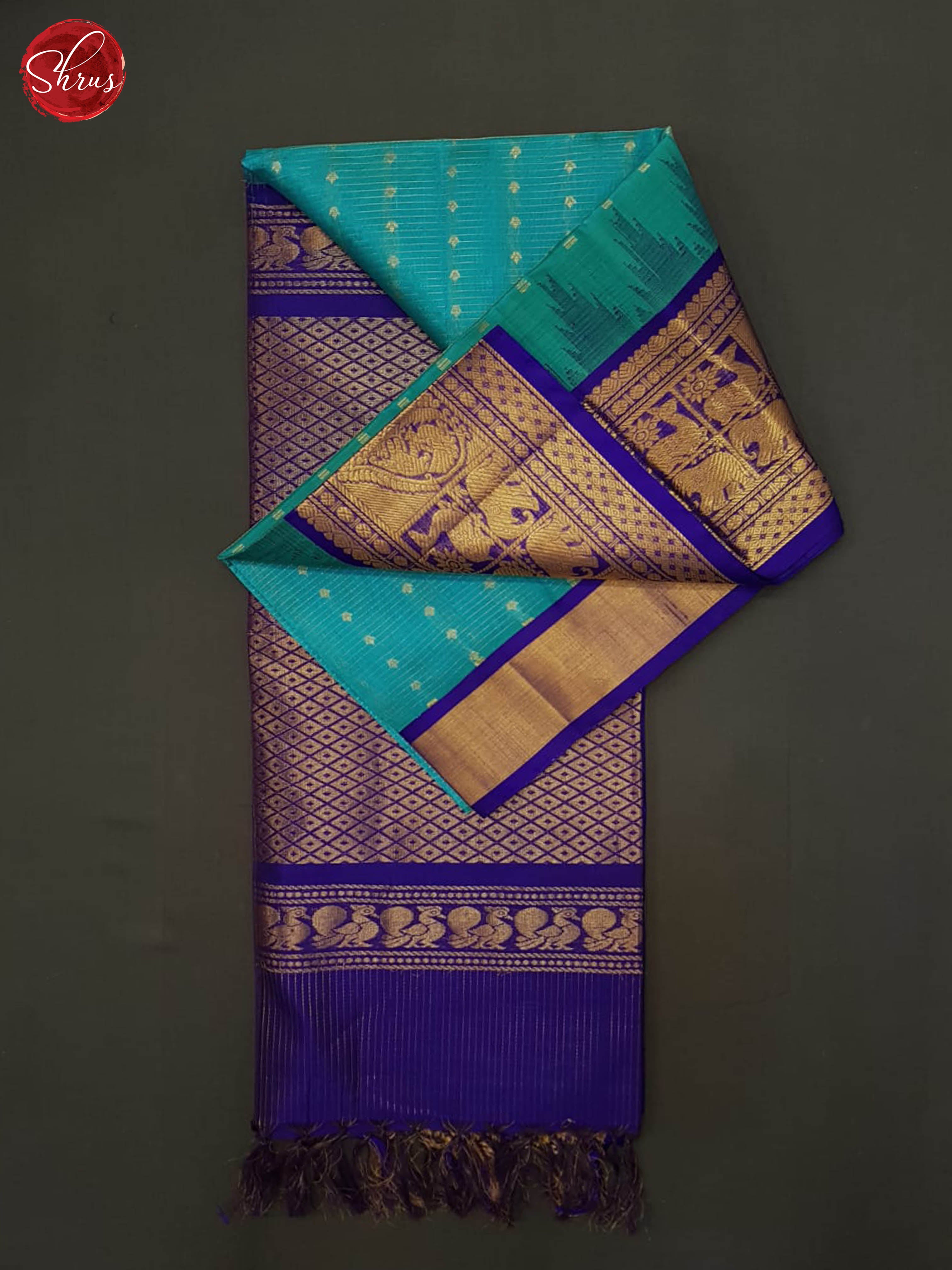 Teal & Blue- Silk Cotton Saree - Shop on ShrusEternity.com