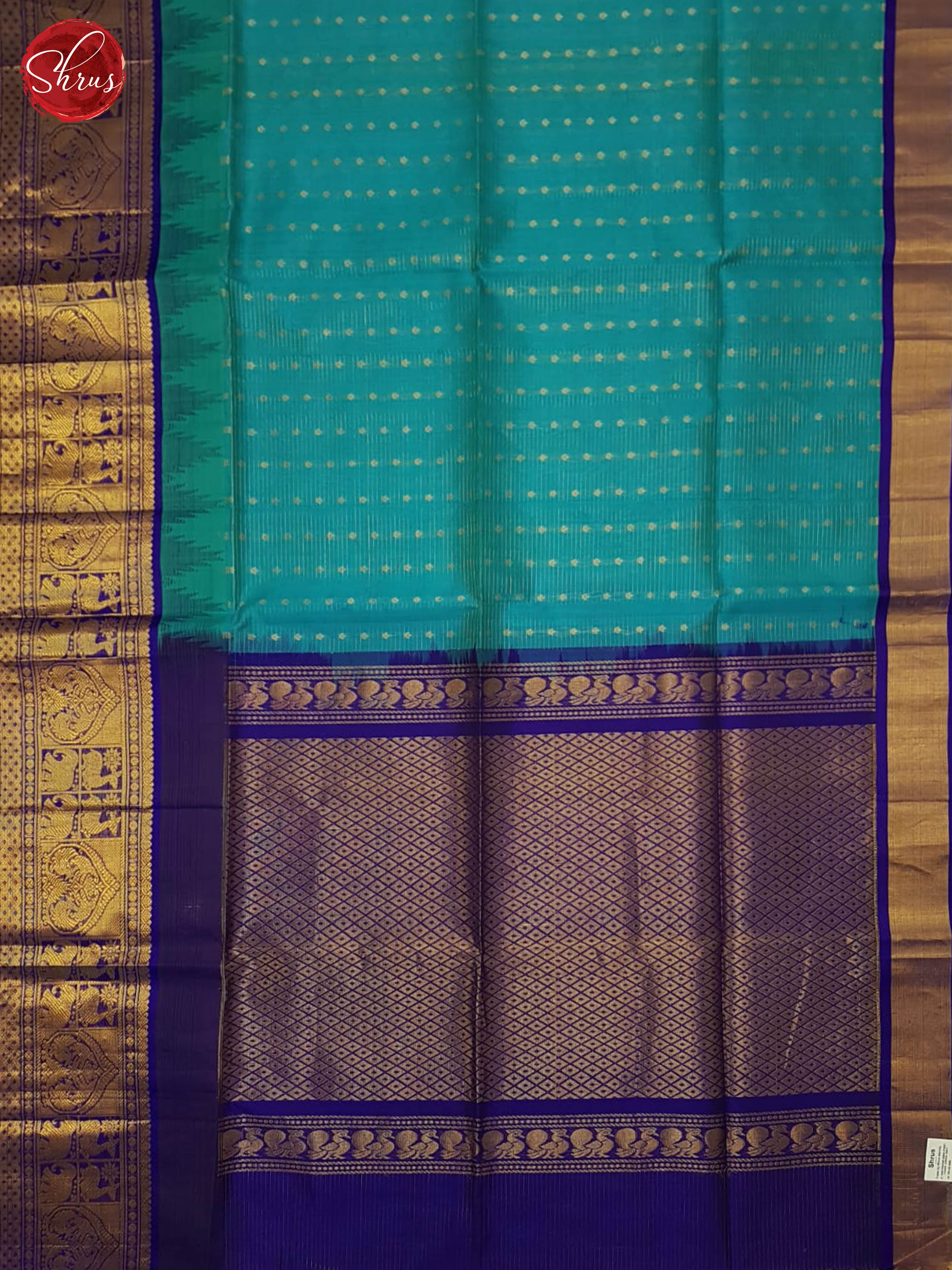 Teal & Blue- Silk Cotton Saree - Shop on ShrusEternity.com