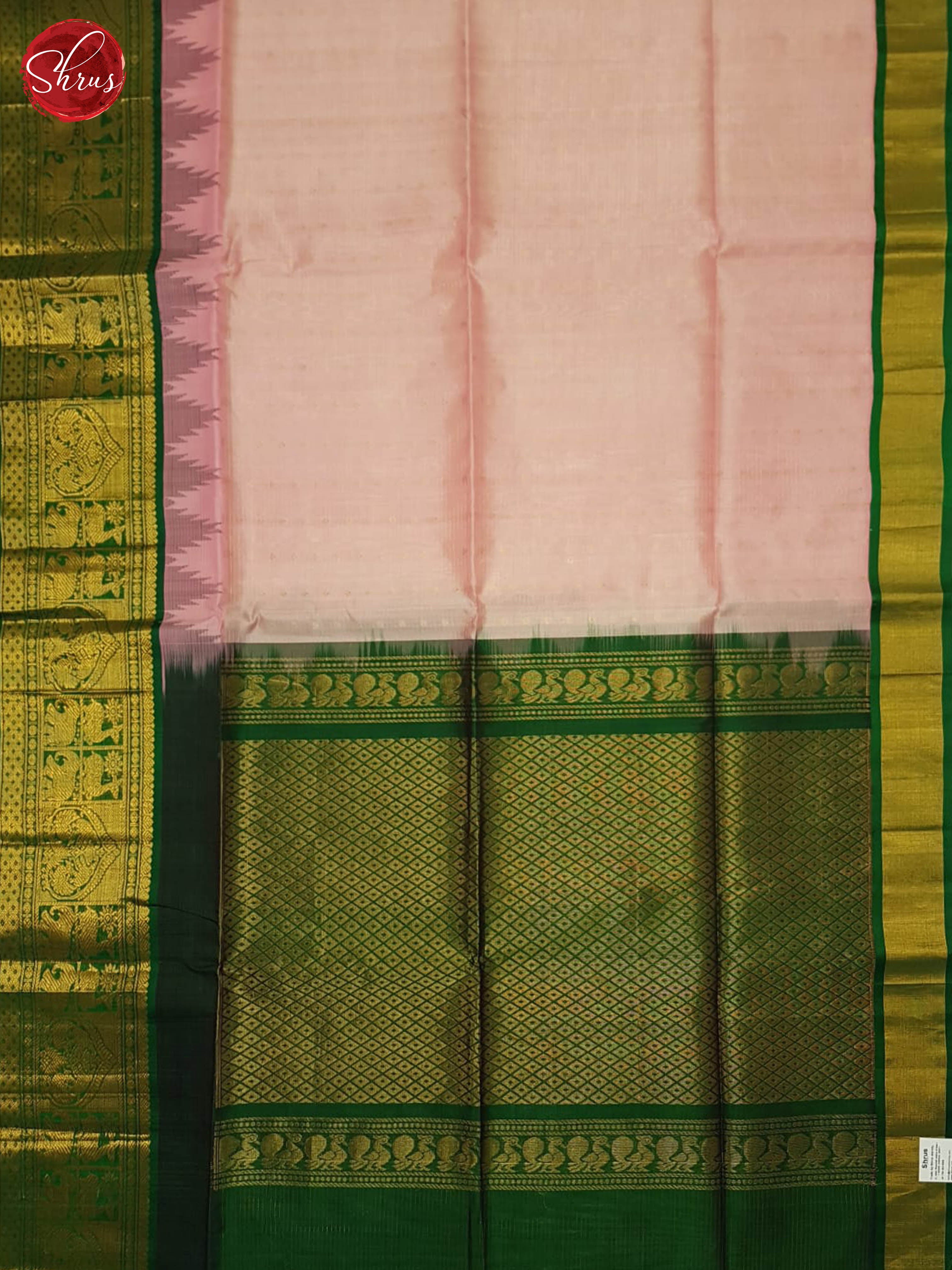 Baby Pink And Green- Silk Cotton Saree - Shop on ShrusEternity.com