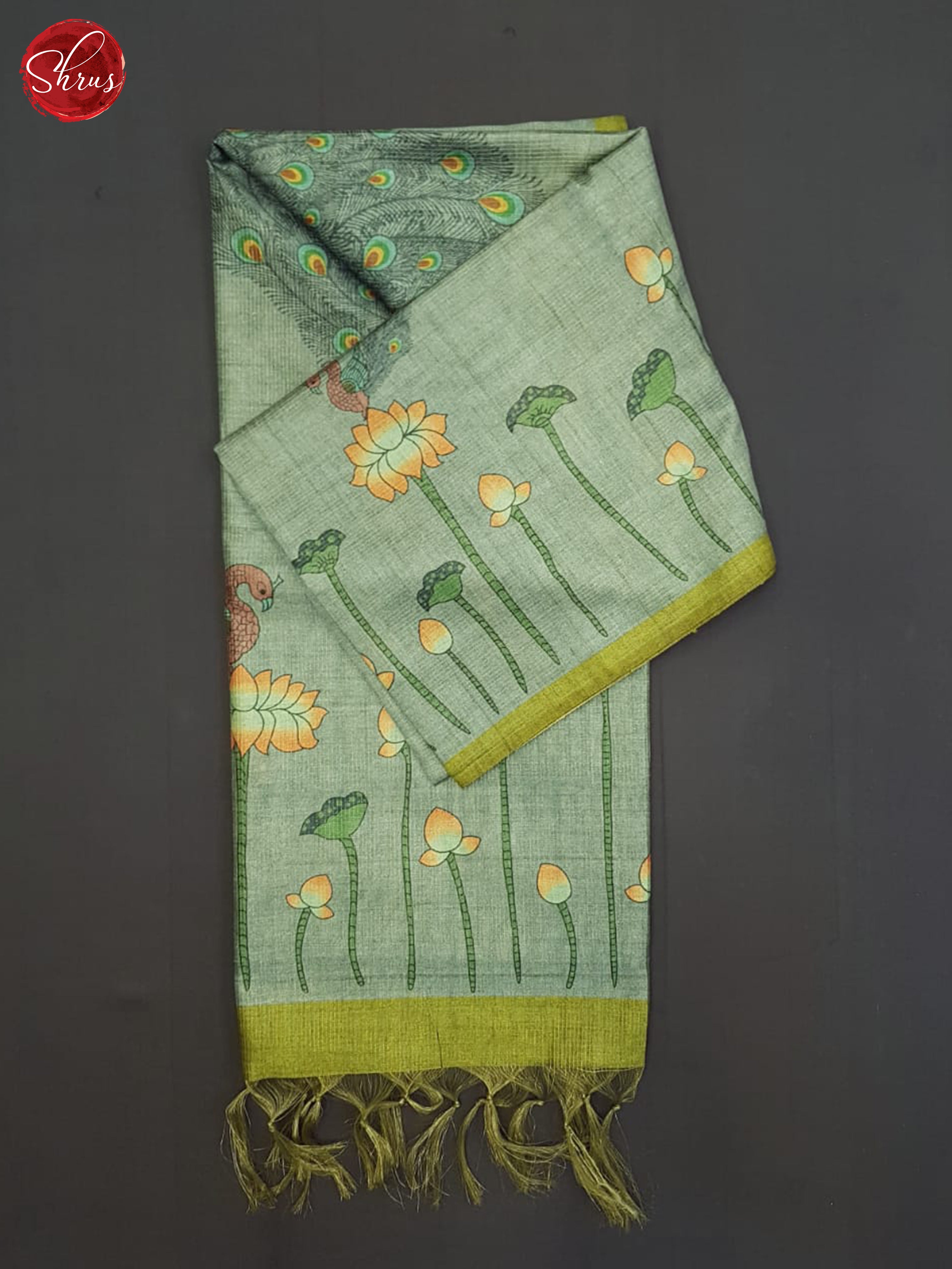 Greenish Grey And Green- Semi Tussar Saree - Shop on ShrusEternity.com