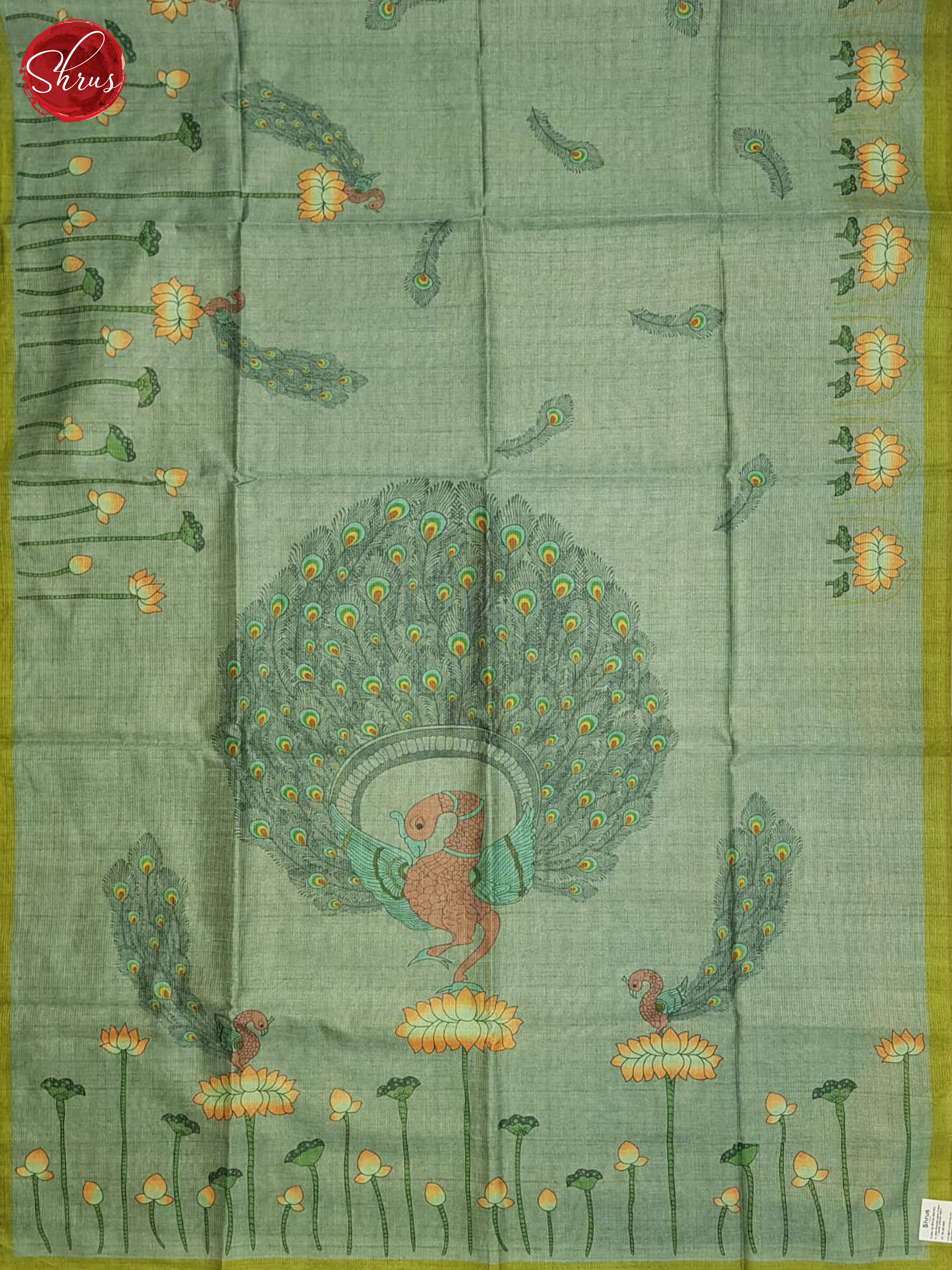 Greenish Grey And Green- Semi Tussar Saree - Shop on ShrusEternity.com