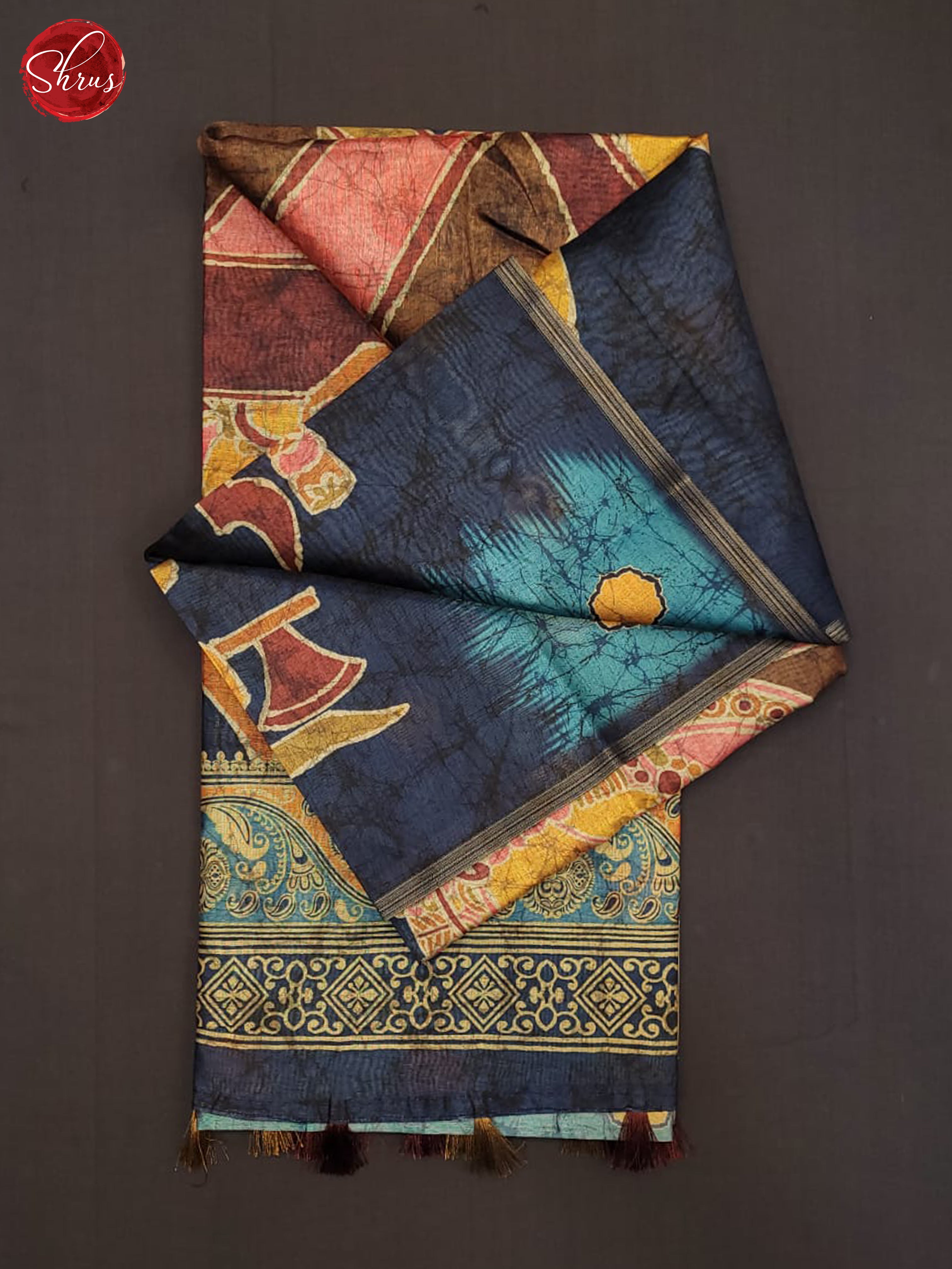 Navy blue and Blue- Semi Matka Saree - Shop on ShrusEternity.com
