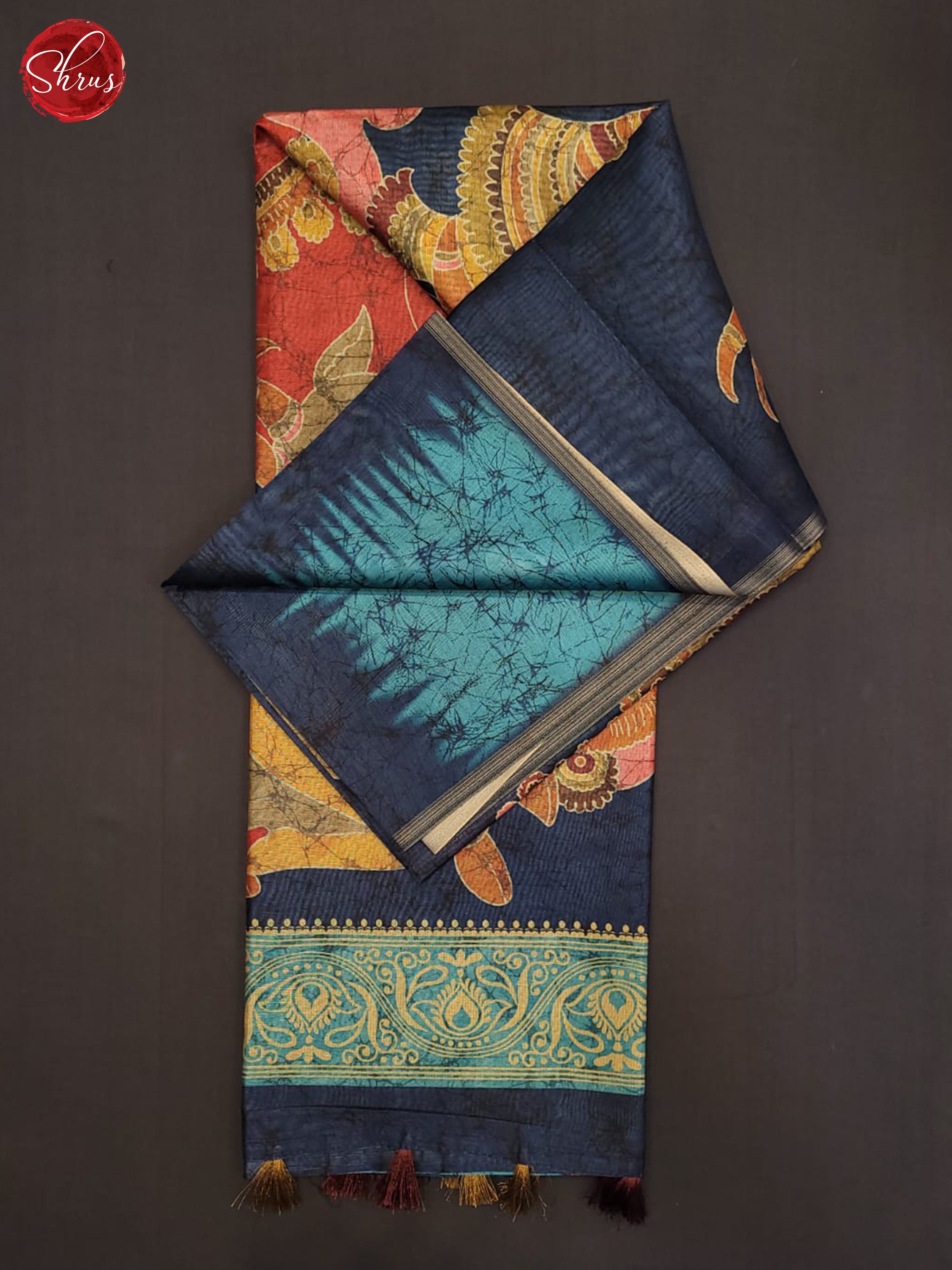 Navy blue and blue- Semi Matka Saree - Shop on ShrusEternity.com