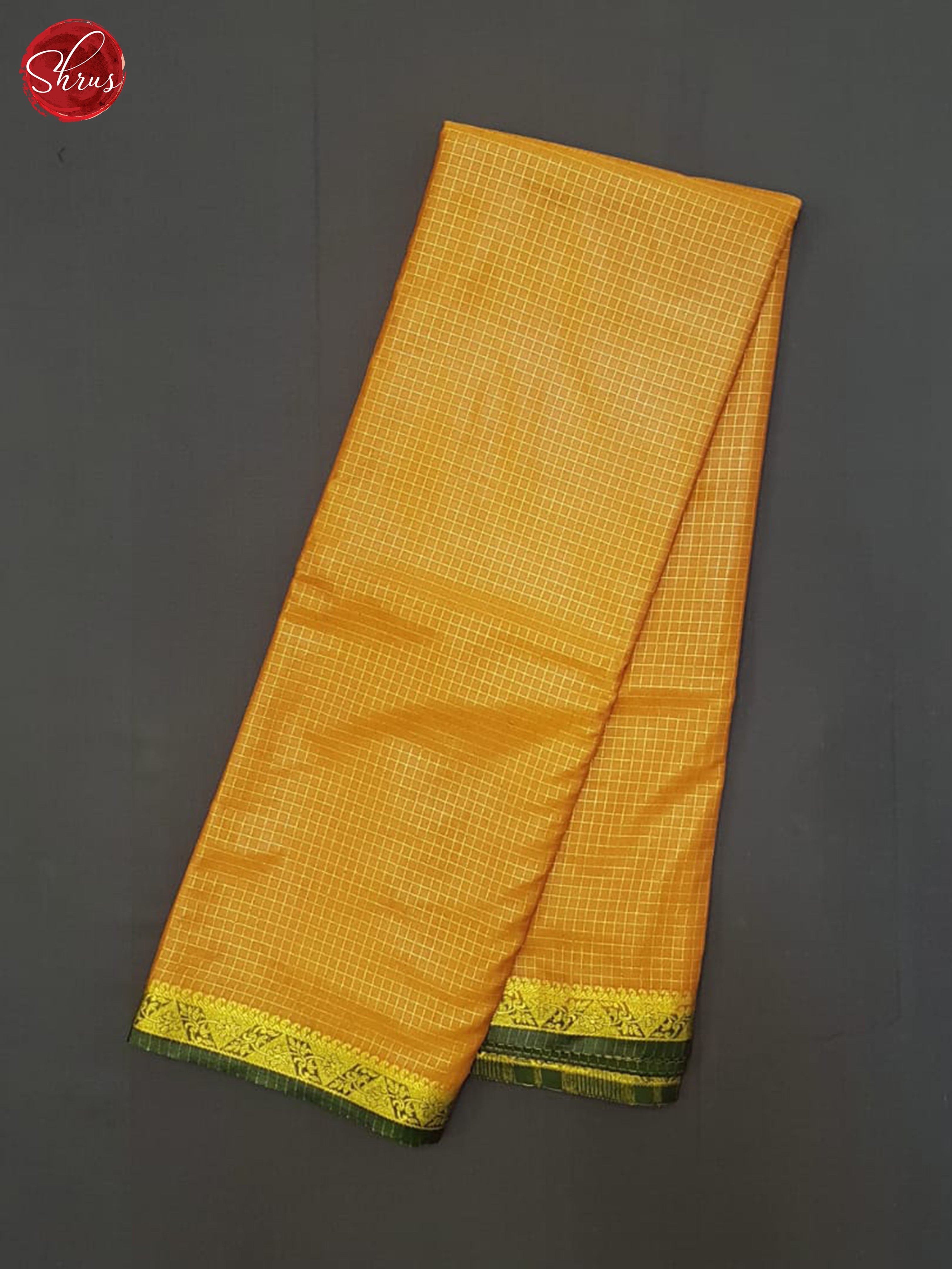 Brick Orange & Green- Semi Mysore silk Saree - Shop on ShrusEternity.com