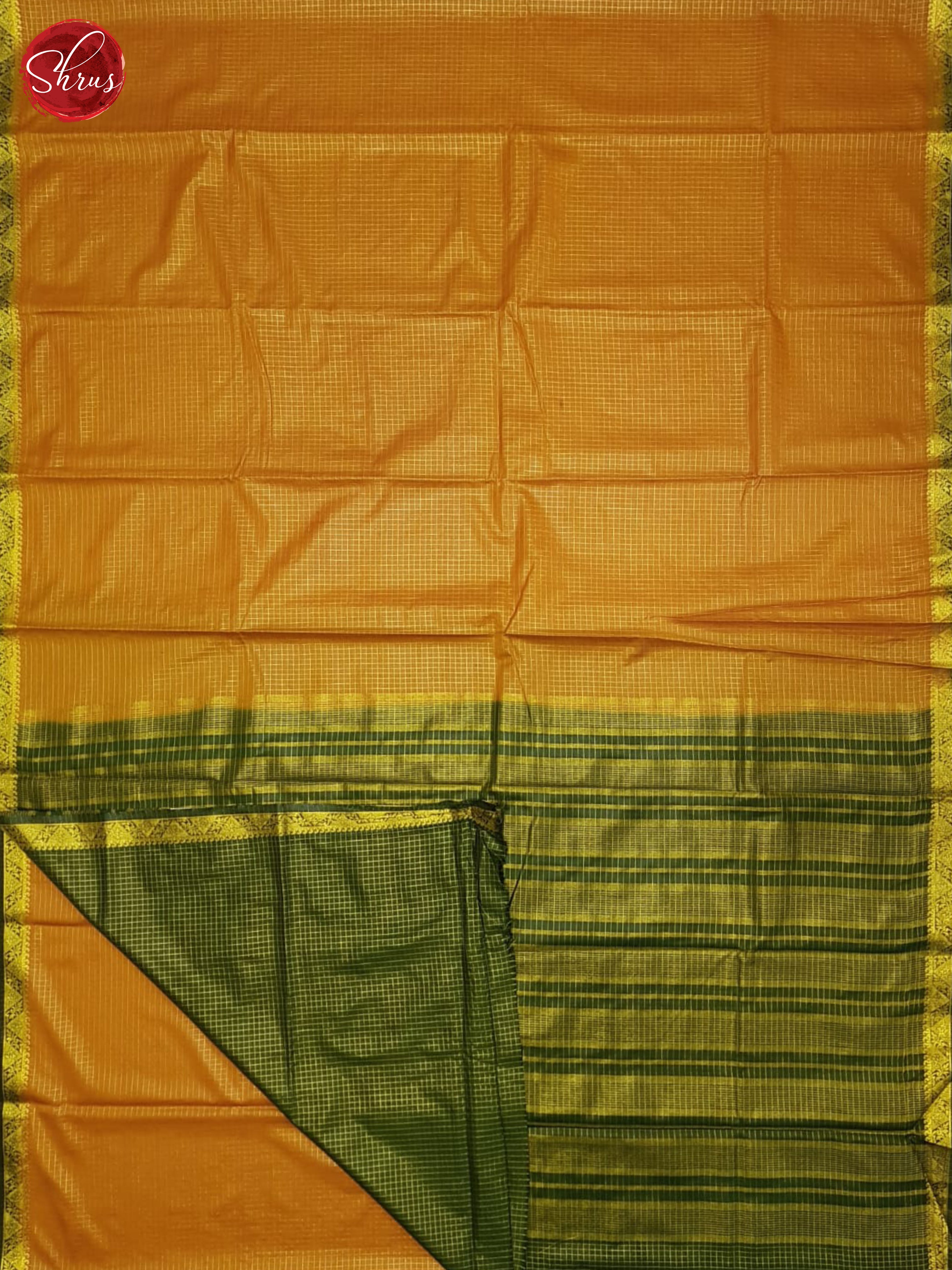 Brick Orange & Green- Semi Mysore silk Saree - Shop on ShrusEternity.com