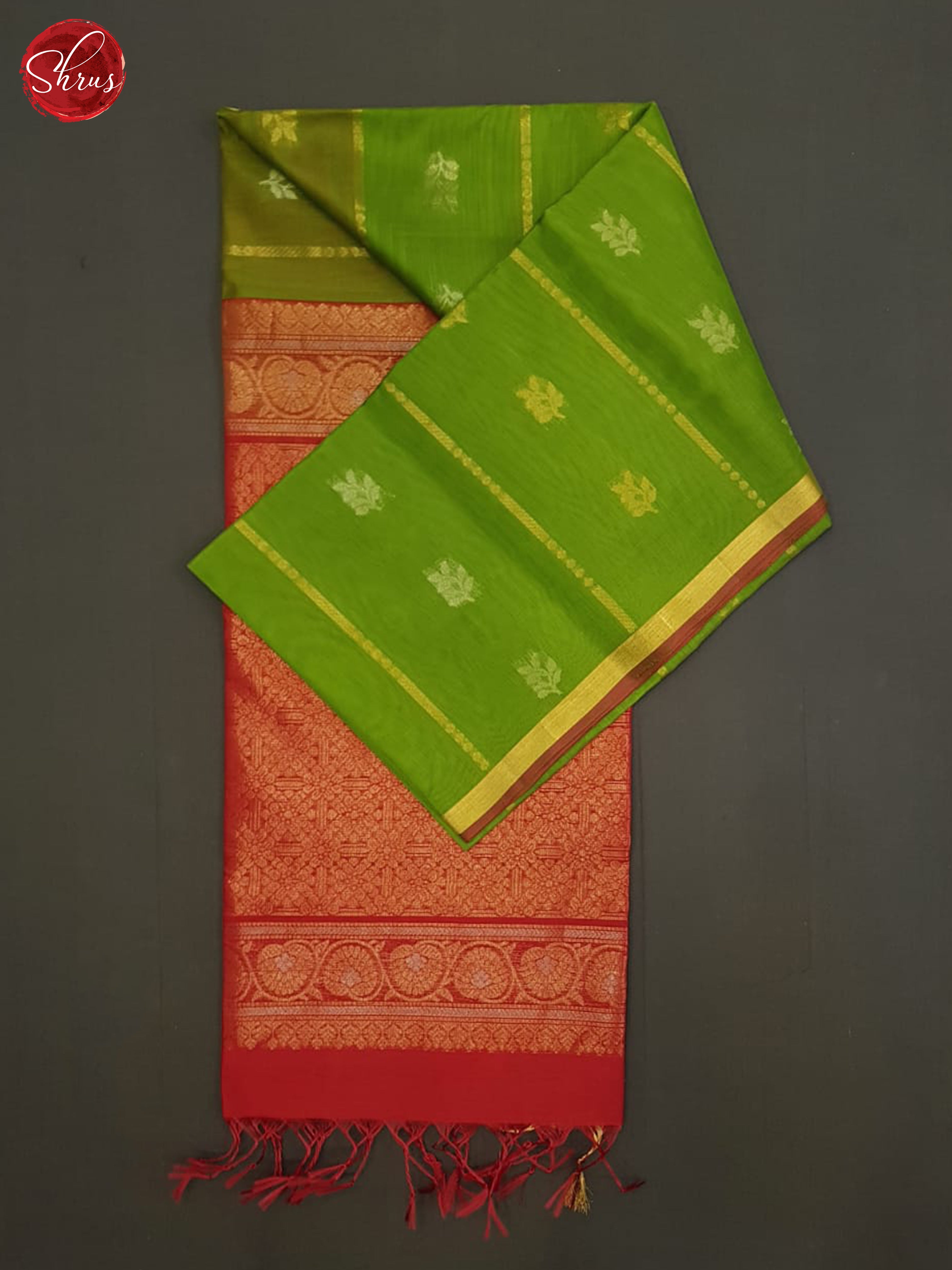 Green And Red- Silk Cotton Saree - Shop on ShrusEternity.com