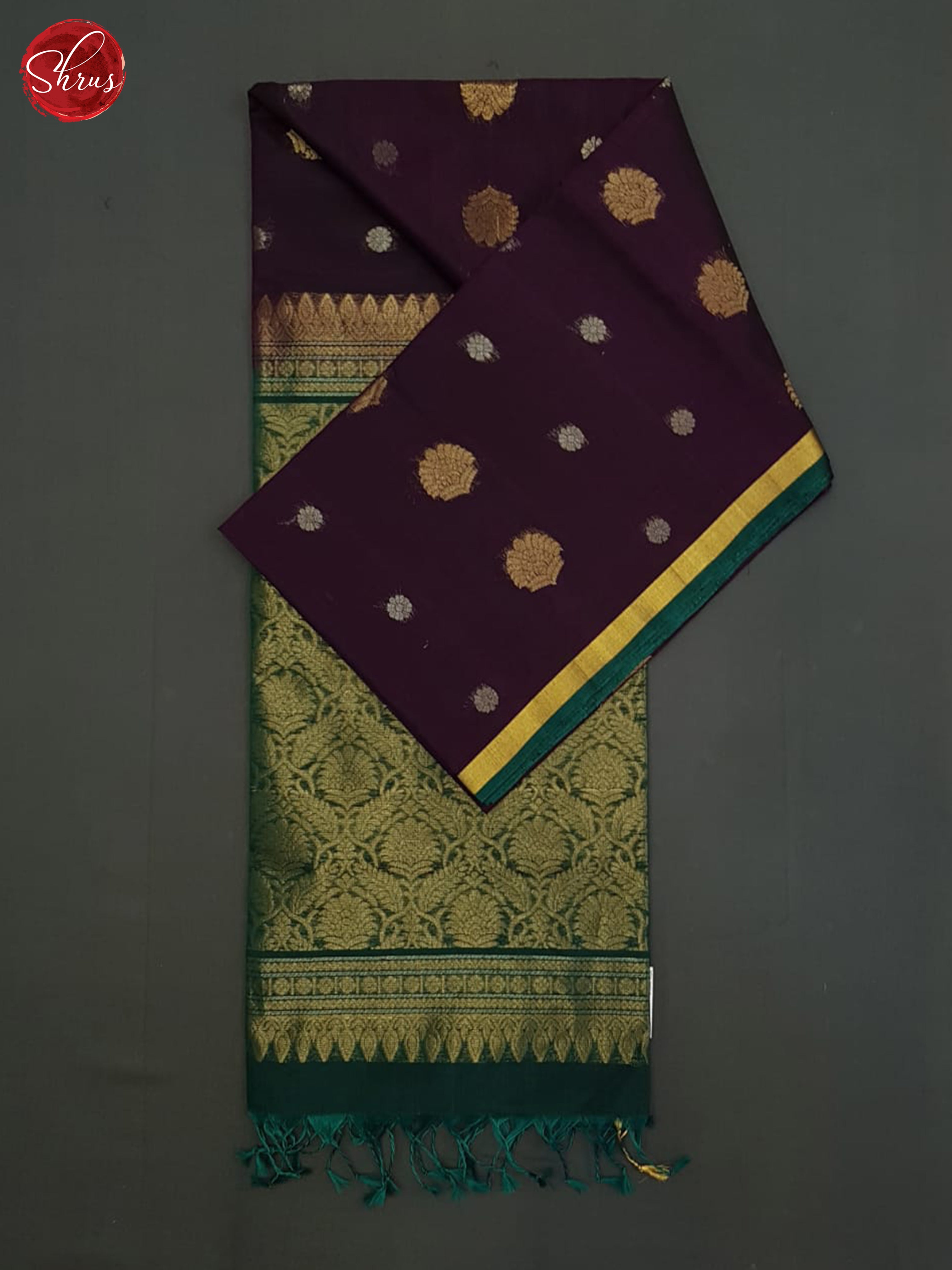 Deep Wine And Green- Silk Cotton Saree - Shop on ShrusEternity.com