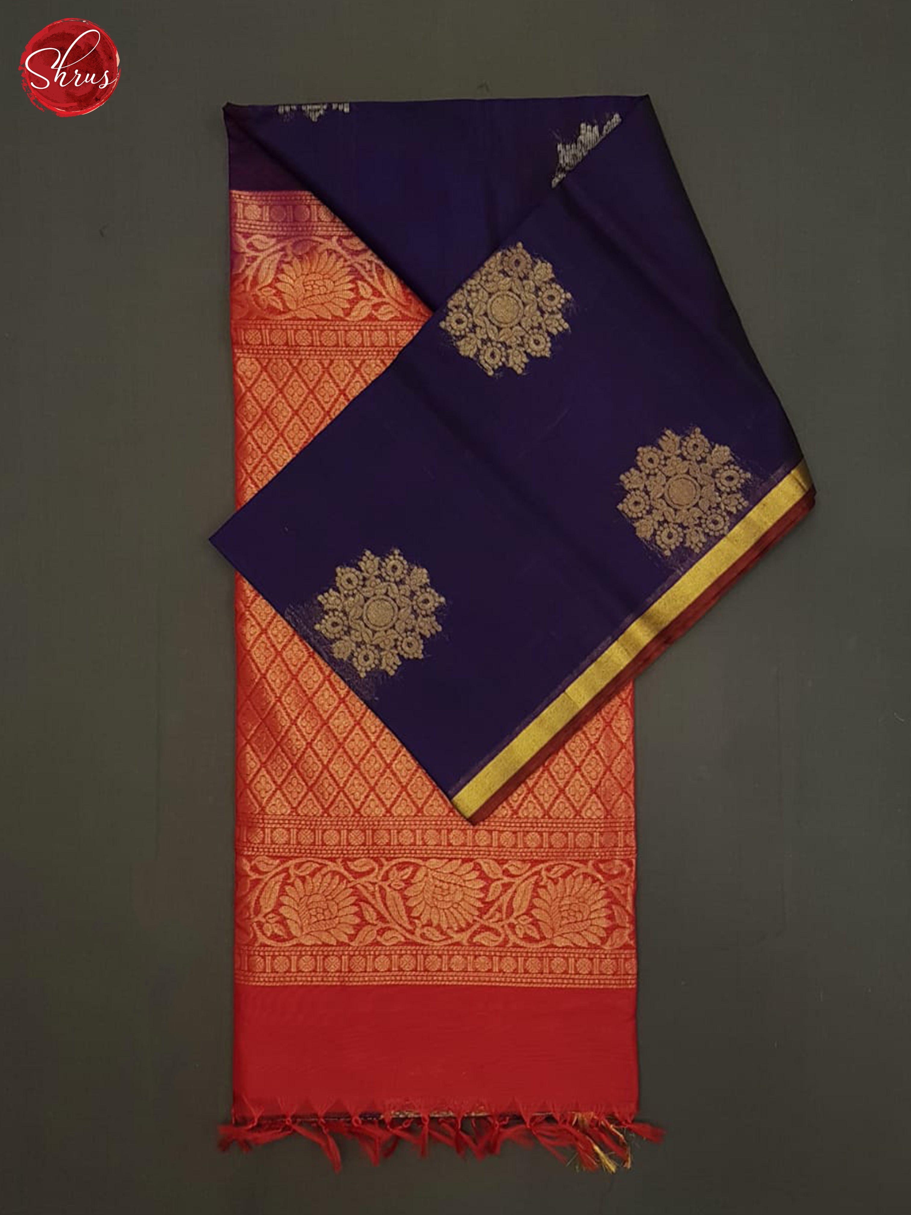 Blue And Red - Silk Cotton Saree - Shop on ShrusEternity.com