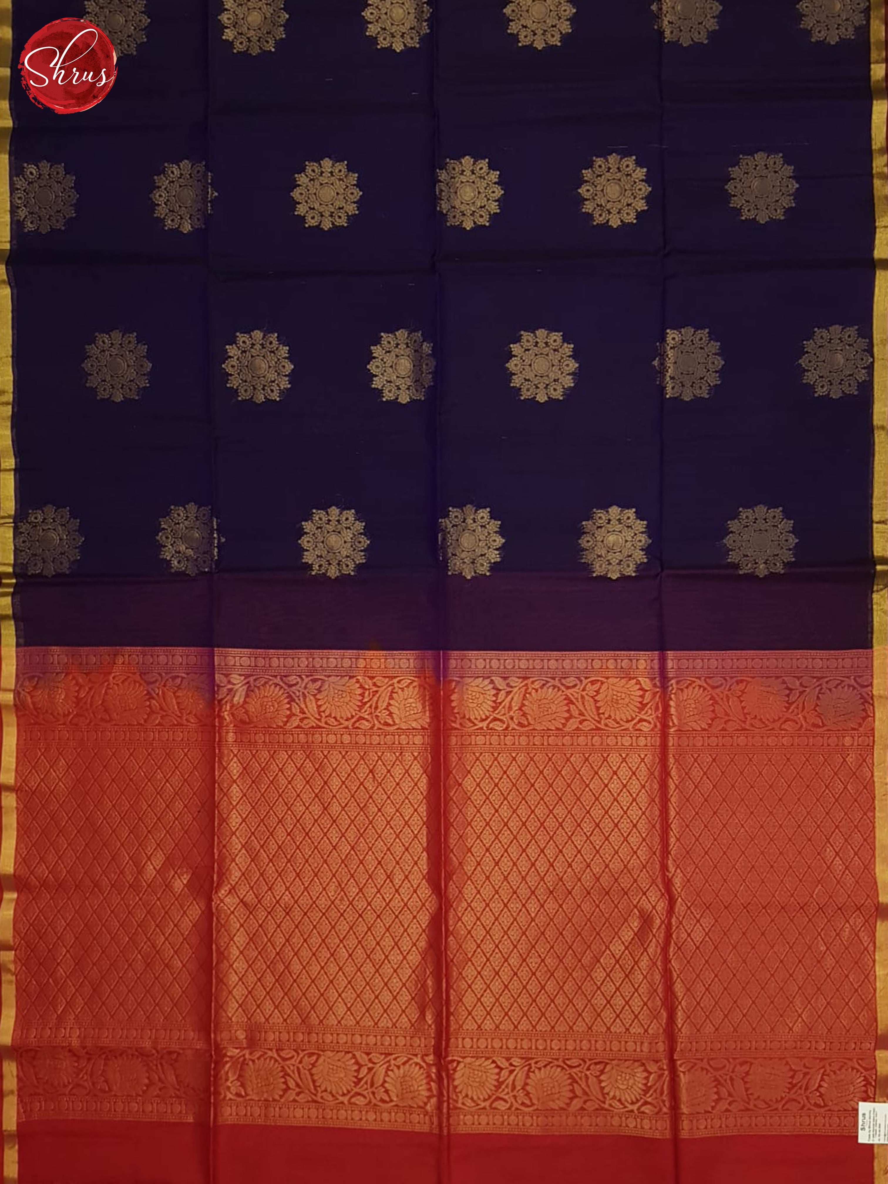 Blue And Red - Silk Cotton Saree - Shop on ShrusEternity.com