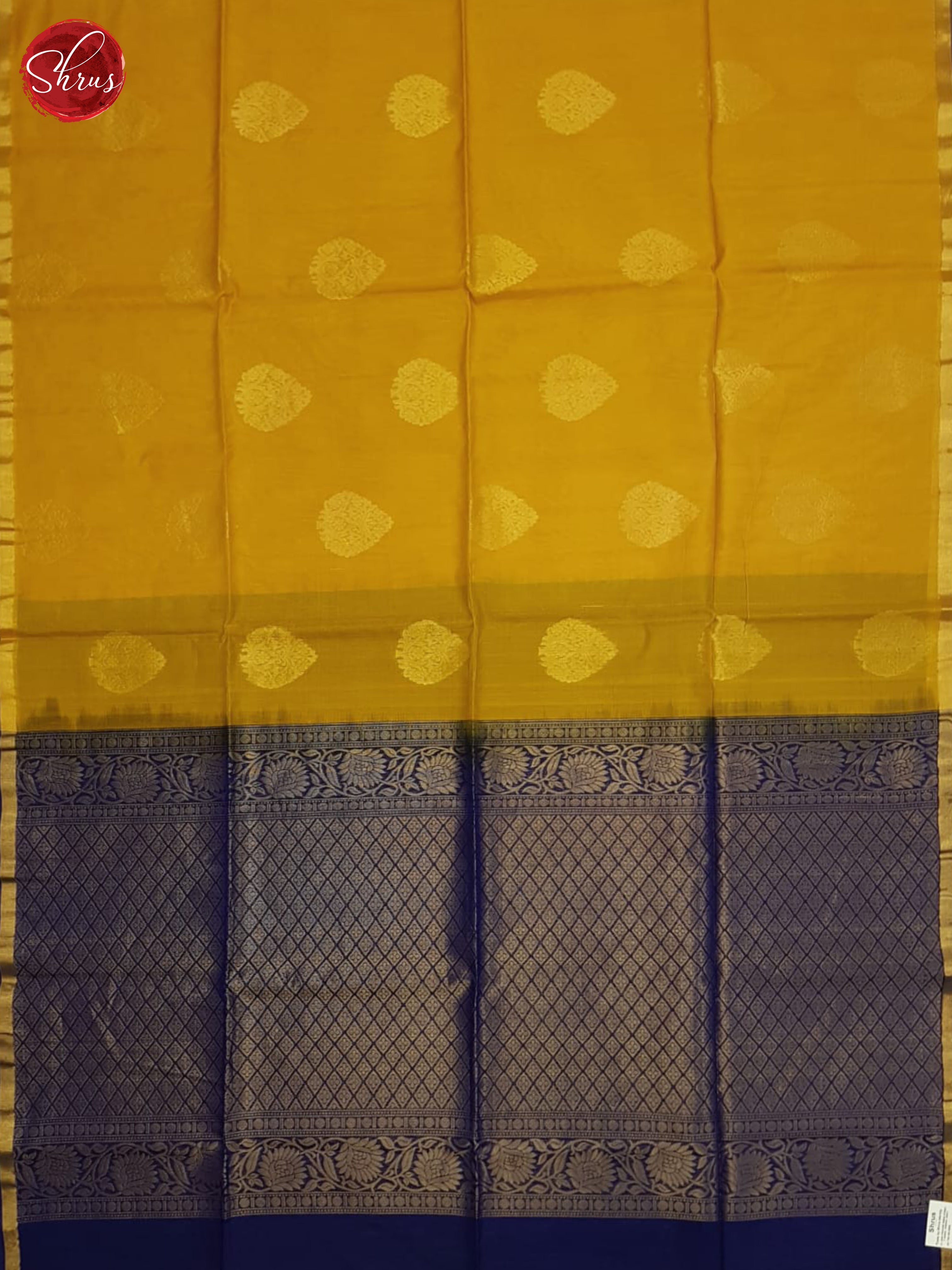 Mustard And Blue- Silk Cotton Saree - Shop on ShrusEternity.com