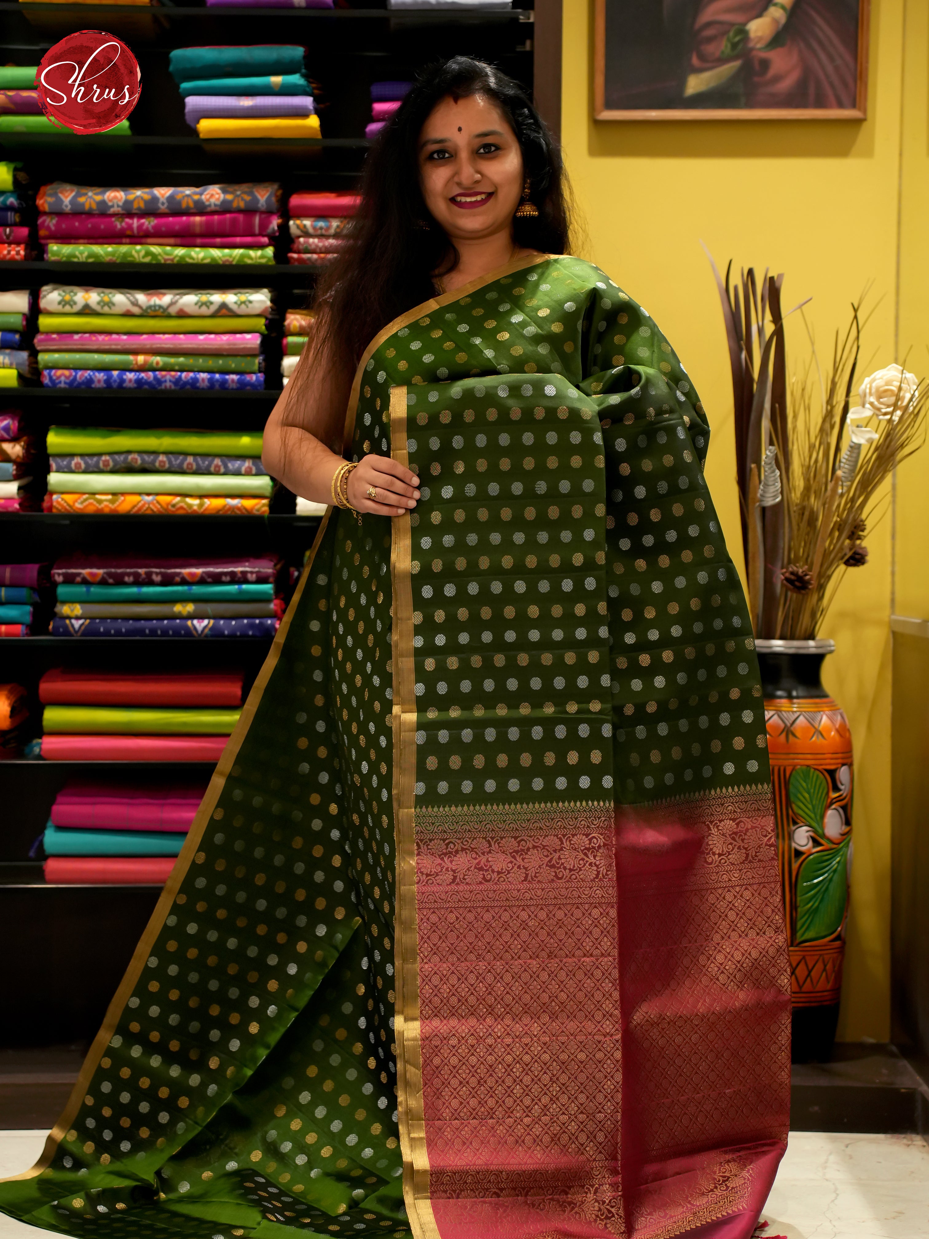 Green And Wine- Soft Silk Saree - Shop on ShrusEternity.com