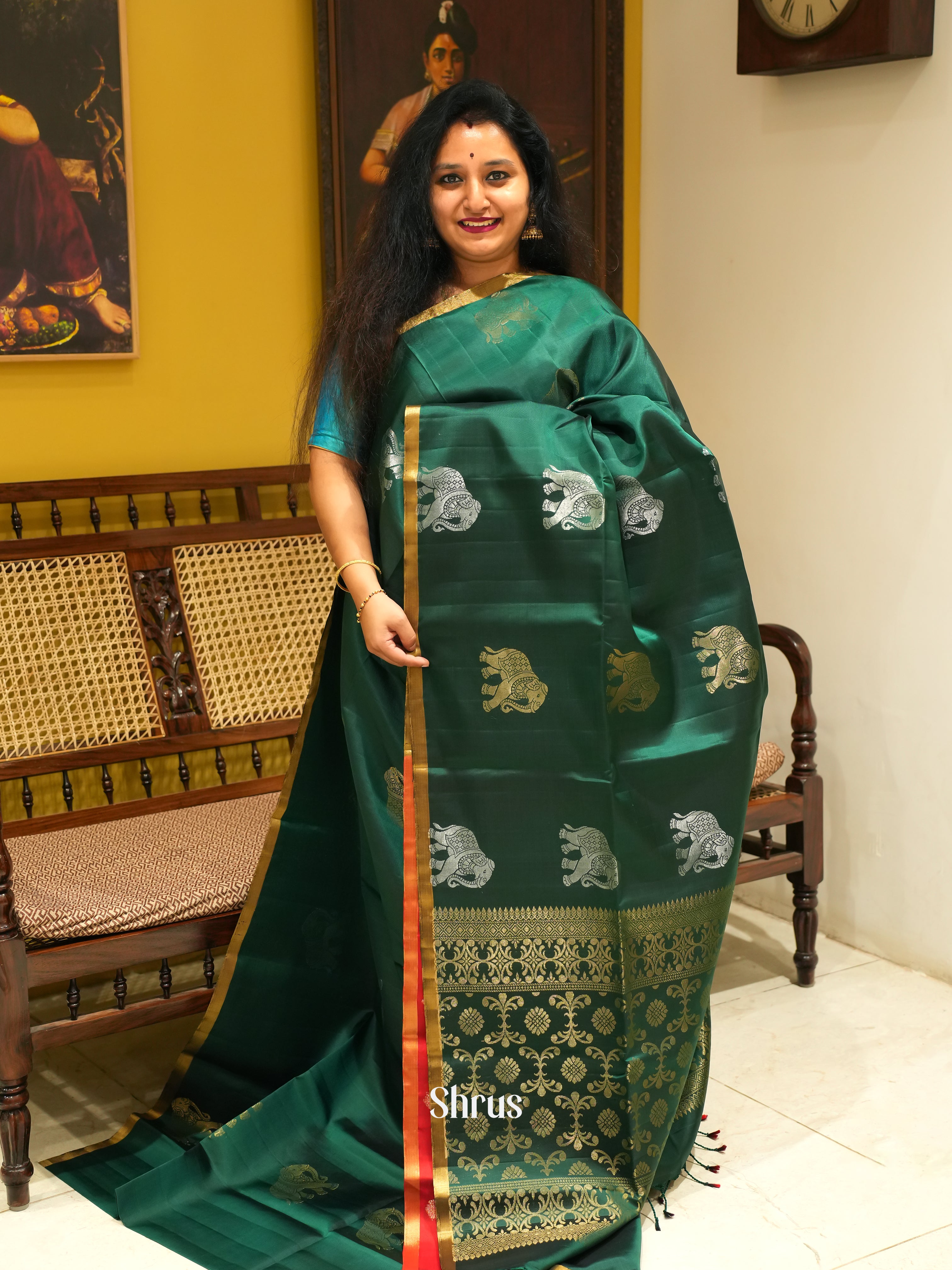 Green And Red-Soft Silk Saree - Shop on ShrusEternity.com