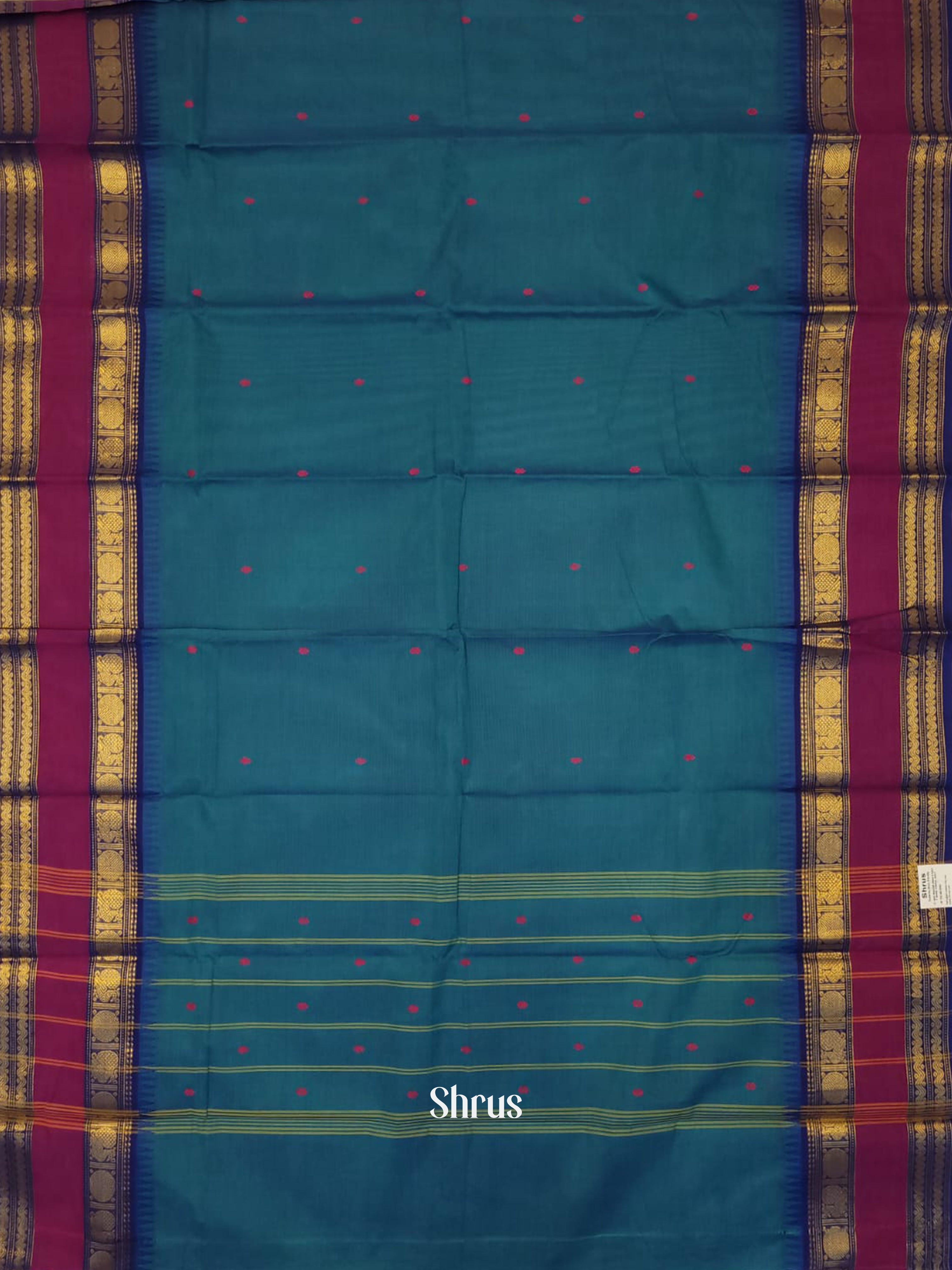 Peacock Neck & Blue - Chettinad Cotton Saree - Shop on ShrusEternity.com