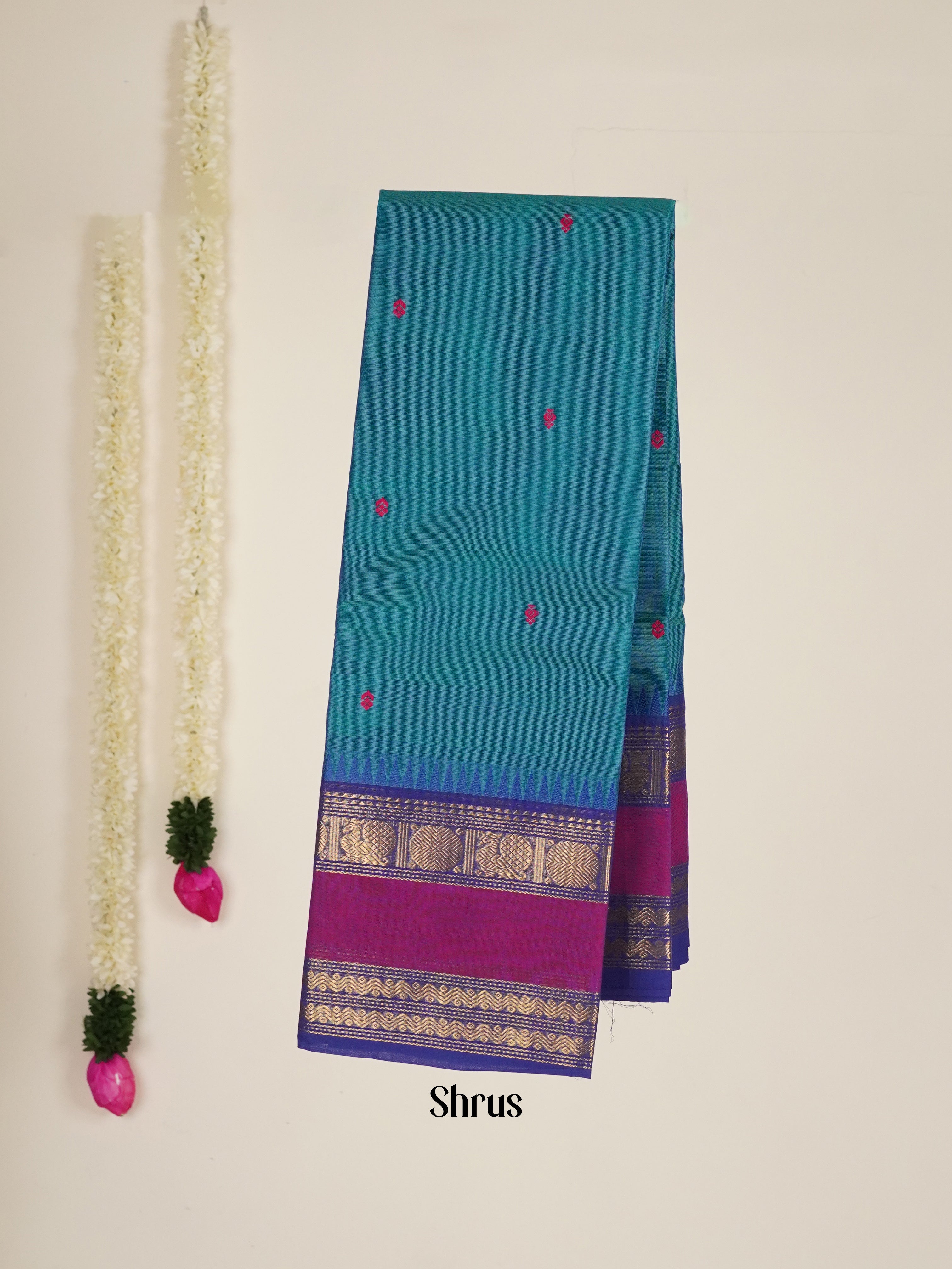 Peacock Neck & Blue - Chettinad Cotton Saree - Shop on ShrusEternity.com