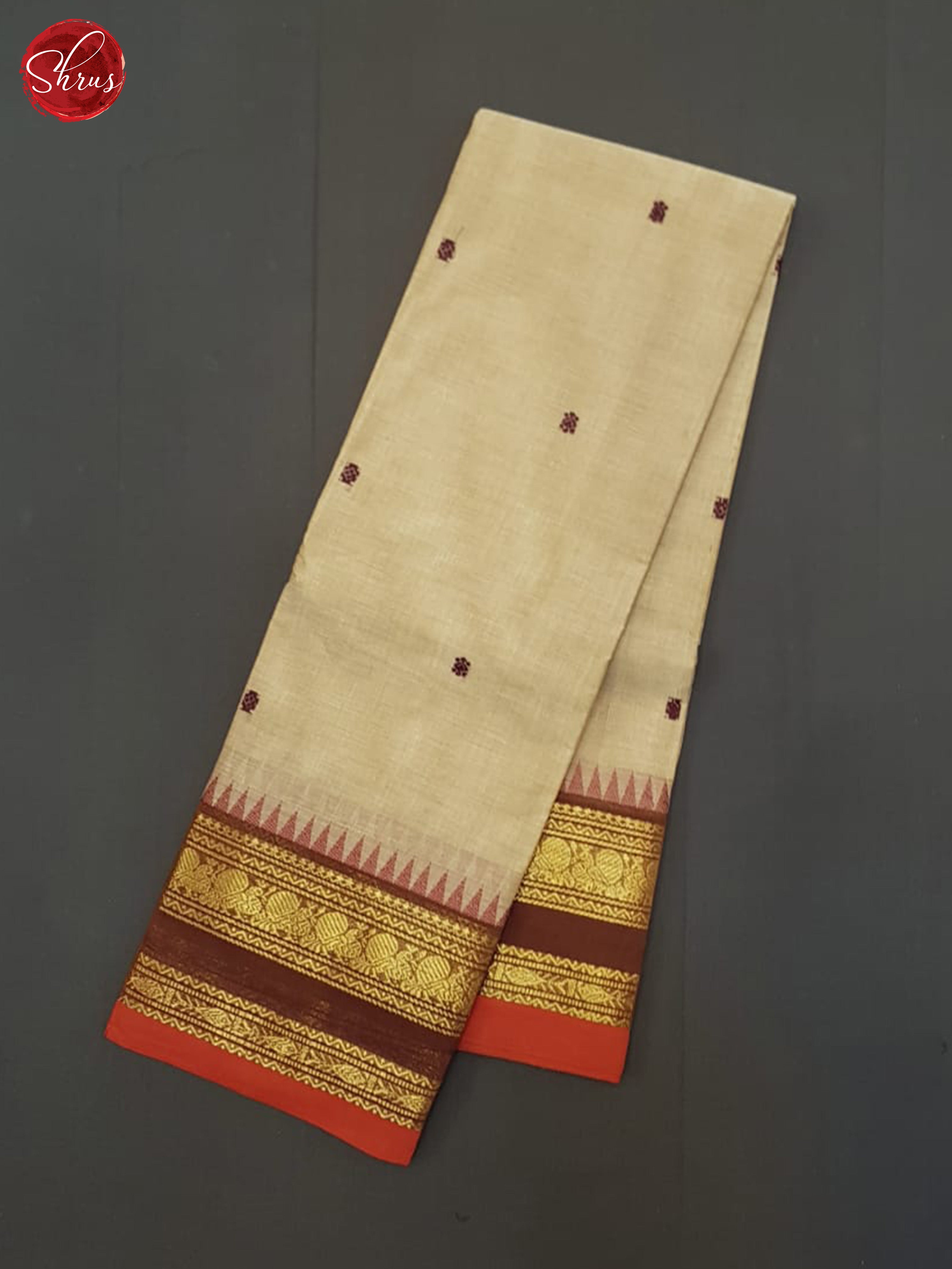 Beige And Brown- Chettinad Cotton Saree - Shop on ShrusEternity.com