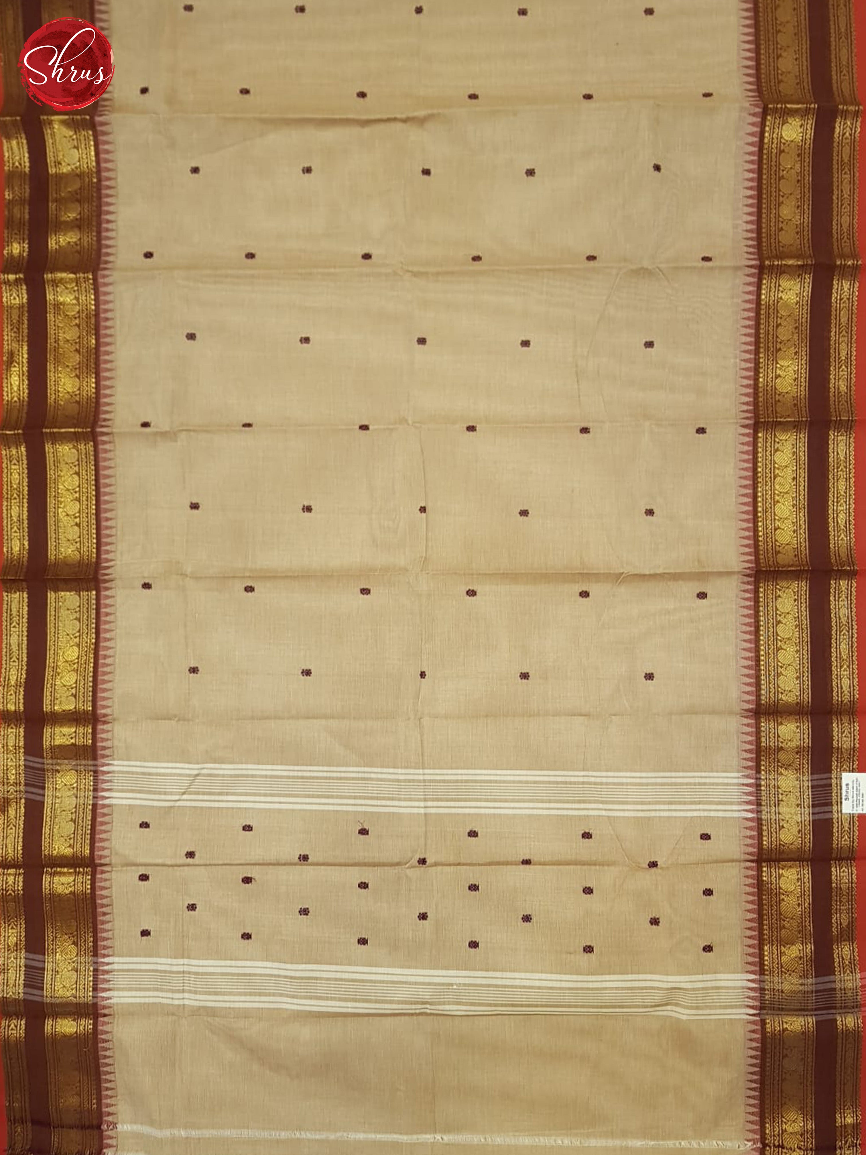 Beige And Brown- Chettinad Cotton Saree - Shop on ShrusEternity.com