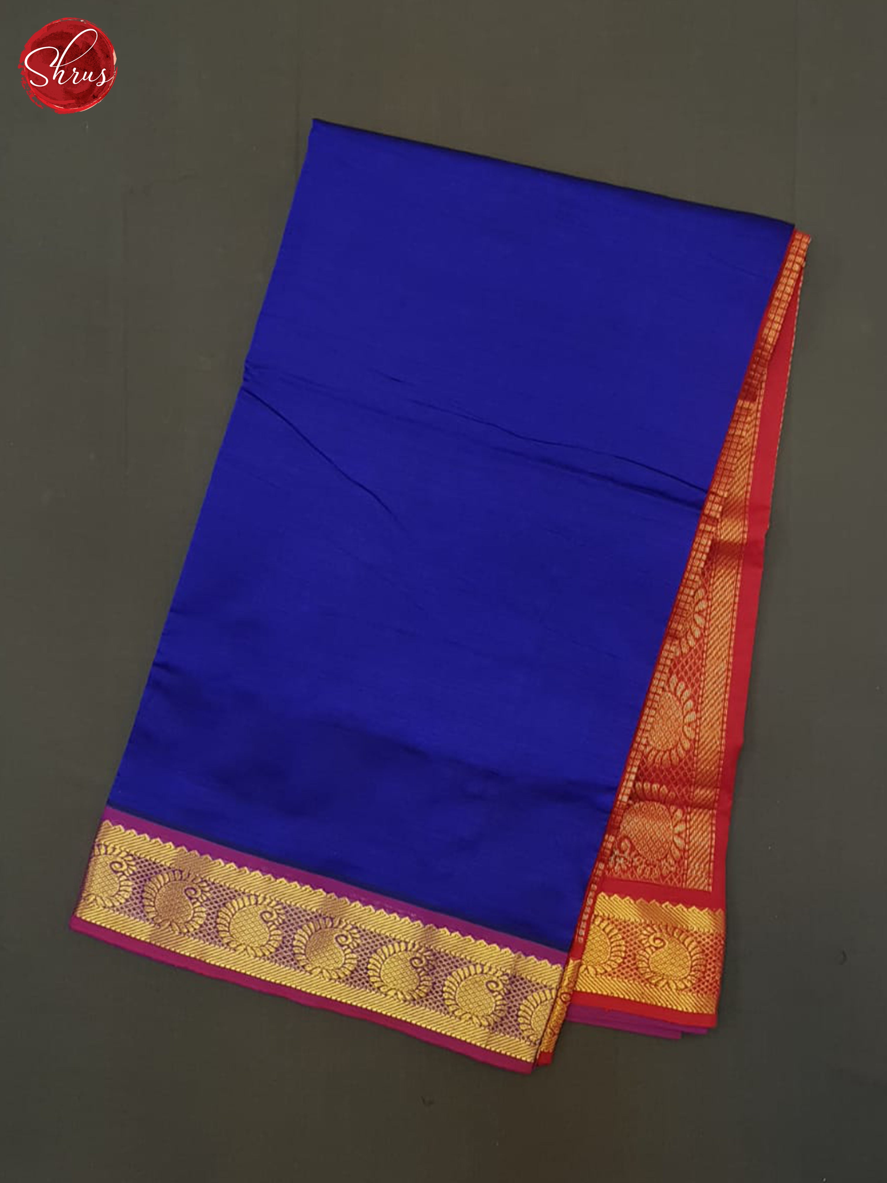 Blue And Red- Silk Cotton half-pure Saree - Shop on ShrusEternity.com