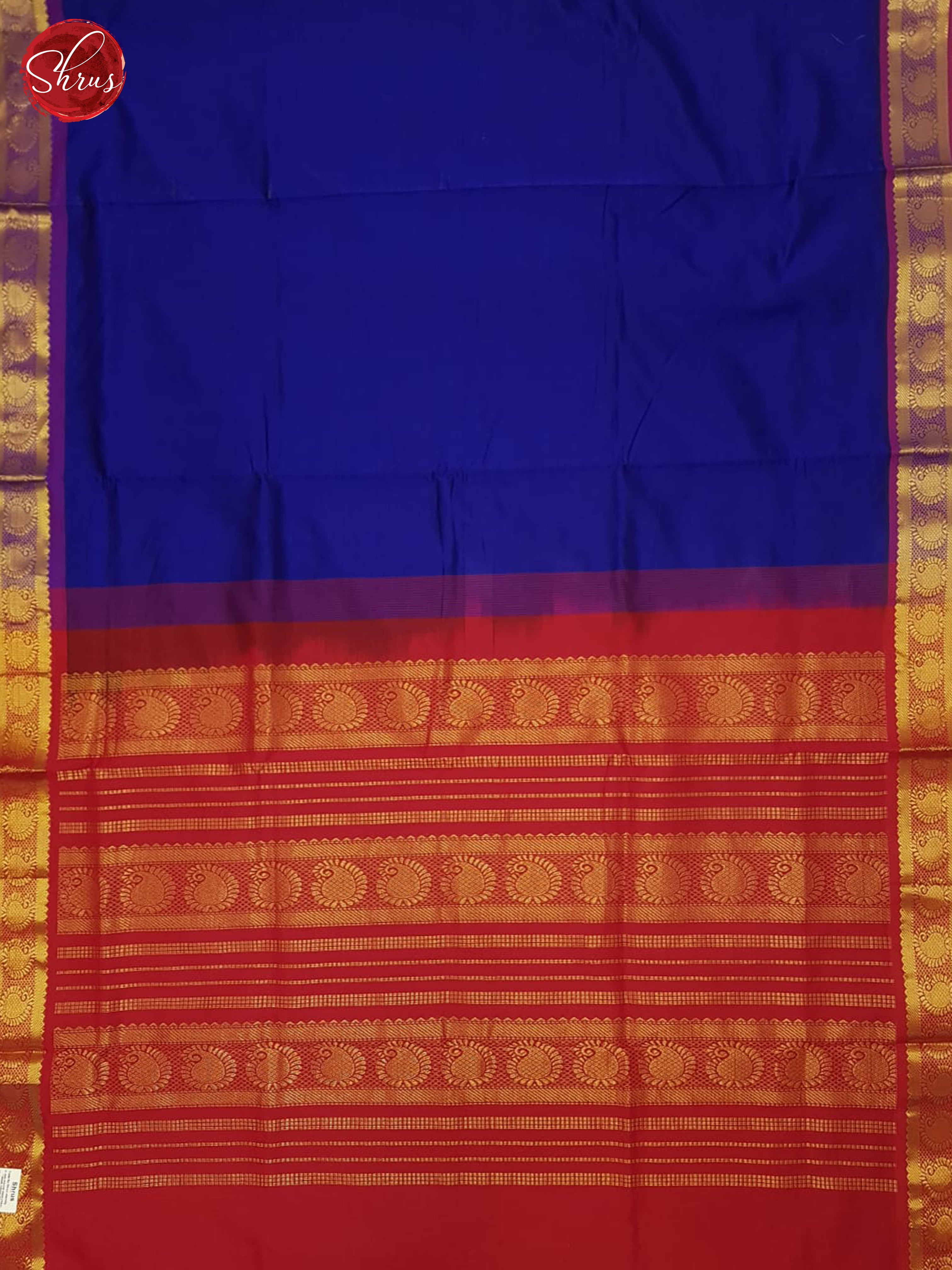 Blue And Red- Silk Cotton half-pure Saree - Shop on ShrusEternity.com