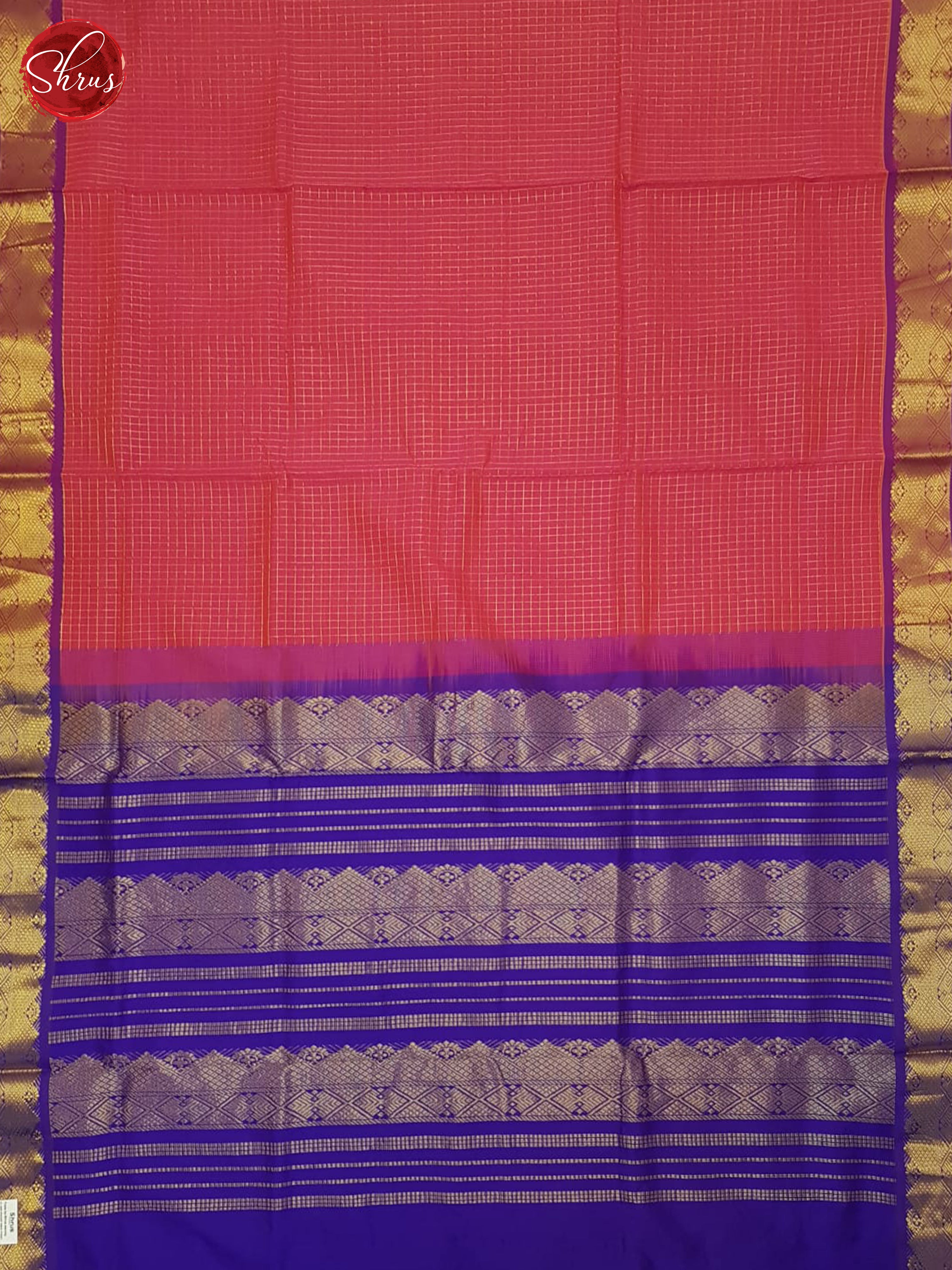 Pink And Blue- Silk Cotton Half-pure Saree - Shop on ShrusEternity.com