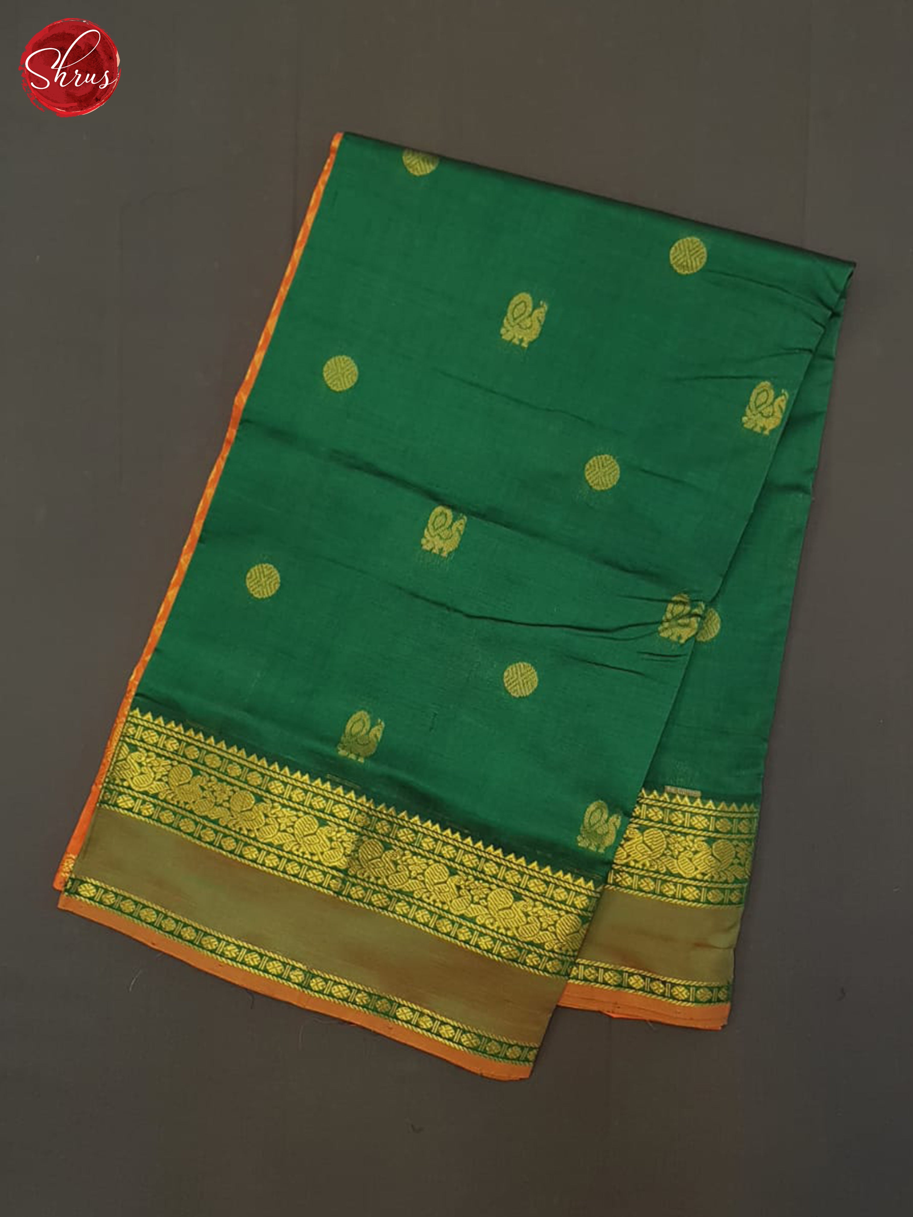 Green And Orange- Silk Cotton Half-pure Saree - Shop on ShrusEternity.com