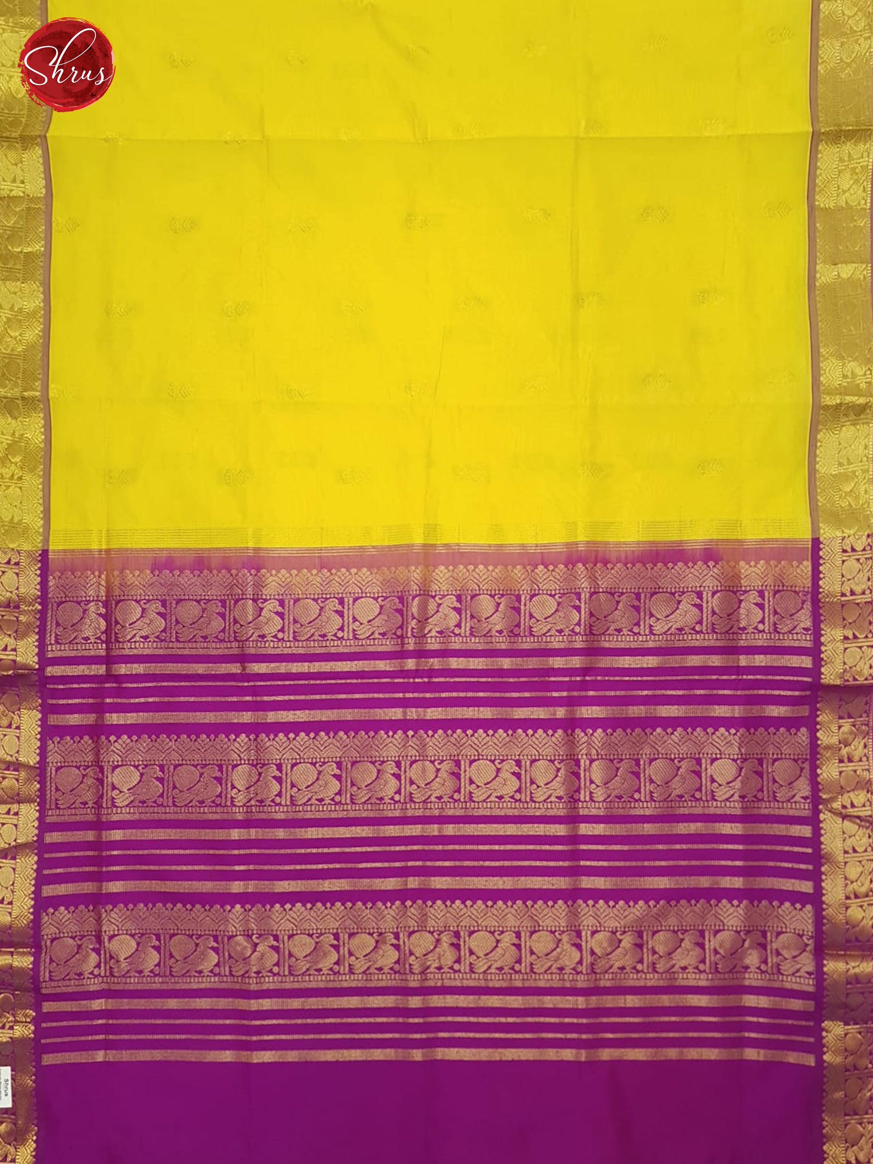 Yellow And Purple- Silk Cotton Half-pure Saree - Shop on ShrusEternity.com