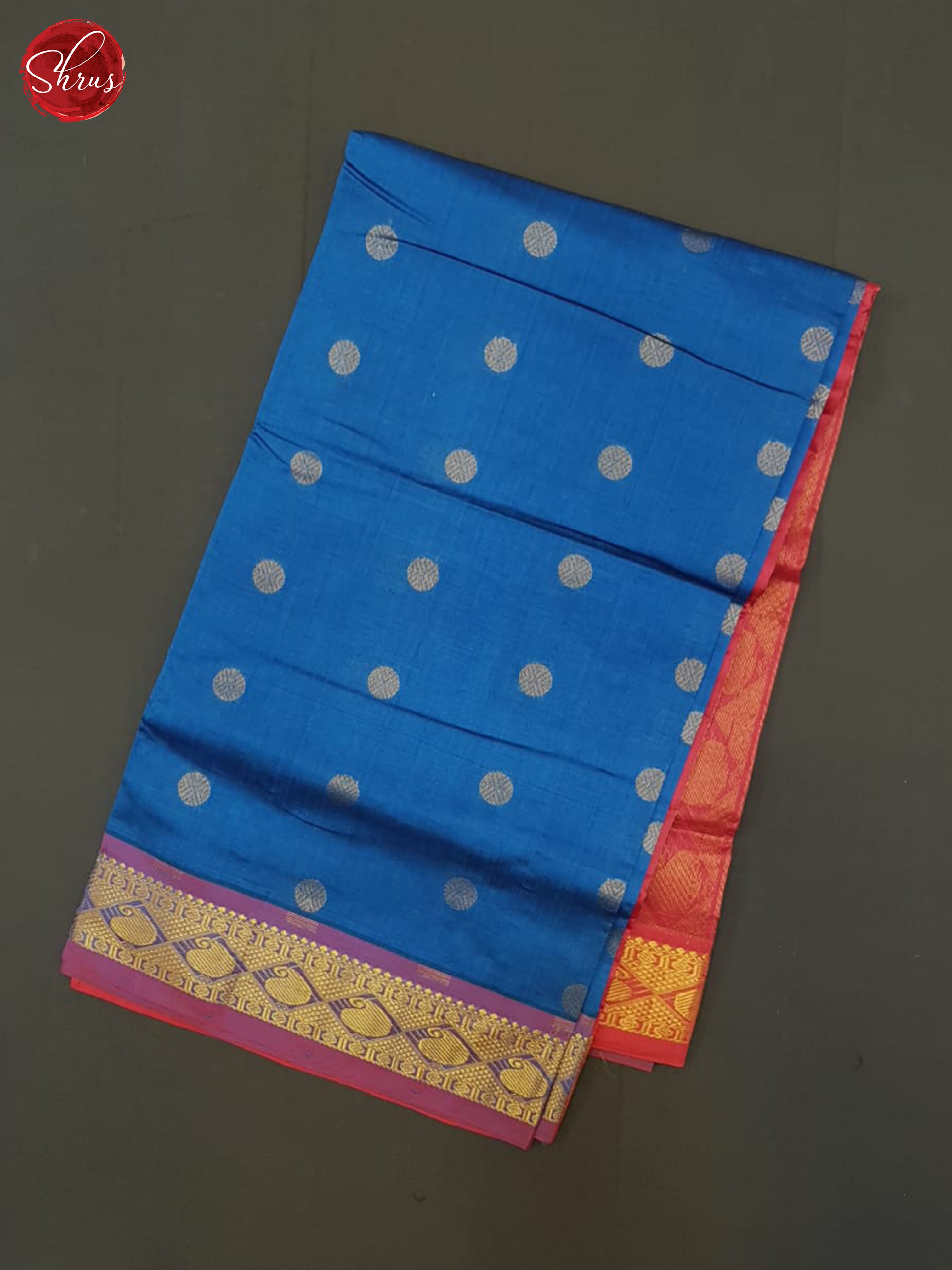 Blue And Pink- Silk Cotton half-pure Saree - Shop on ShrusEternity.com