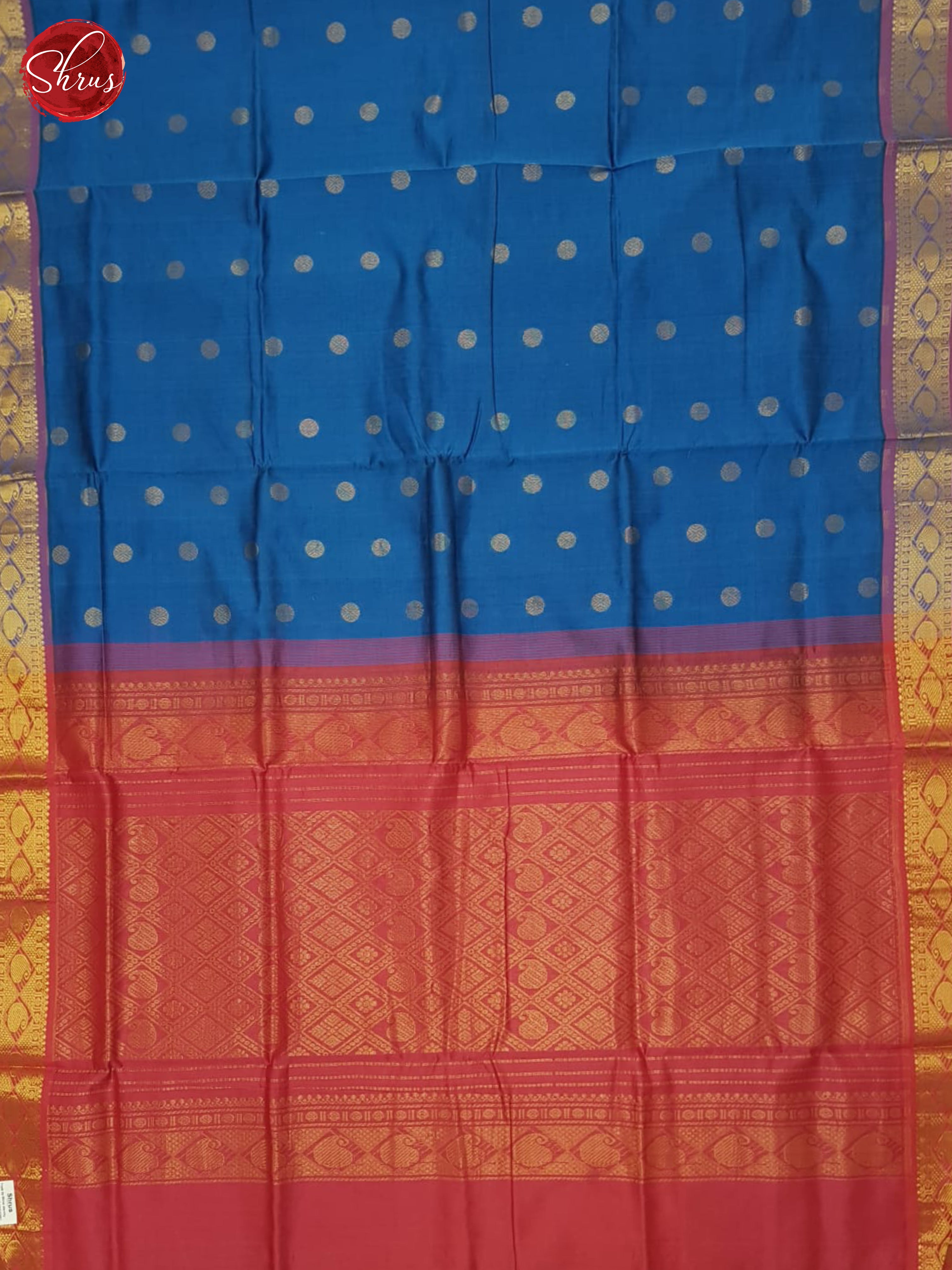 Blue And Pink- Silk Cotton half-pure Saree - Shop on ShrusEternity.com
