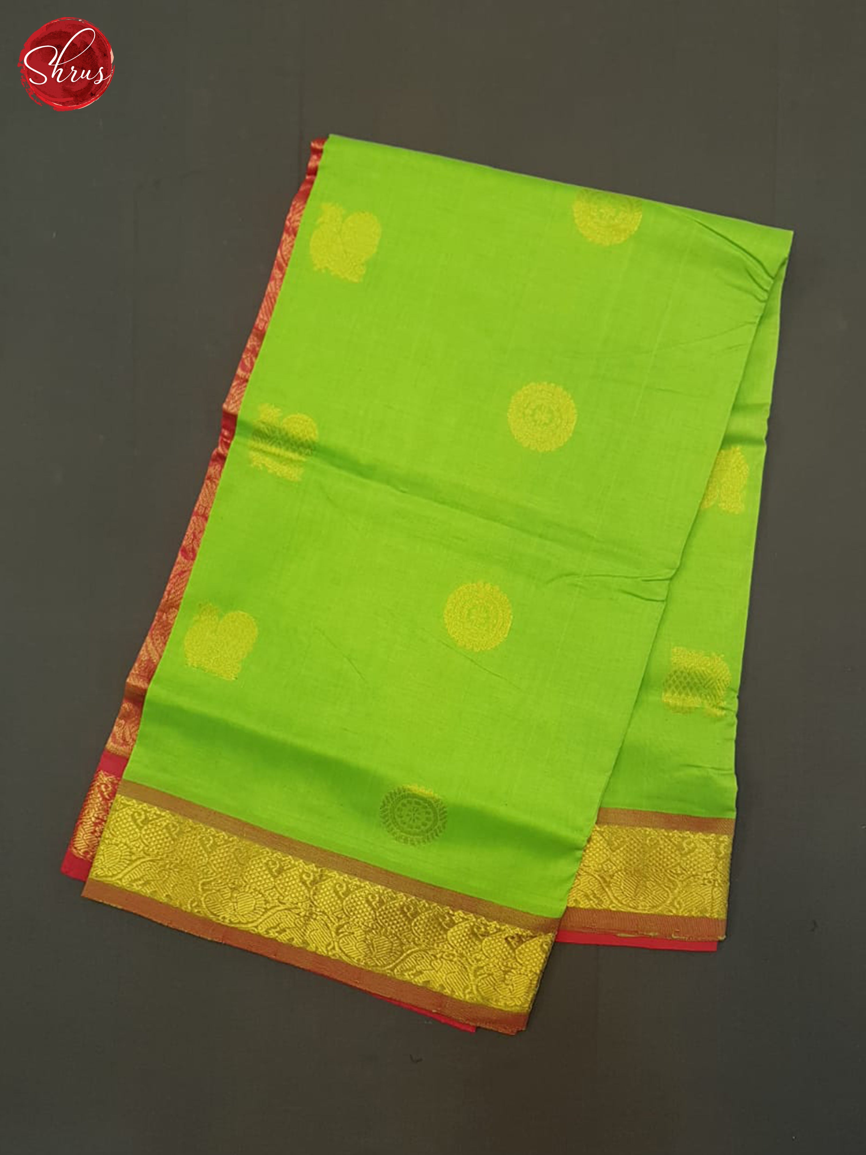 Green And Pink- Silk Cotton Half-pure Saree - Shop on ShrusEternity.com