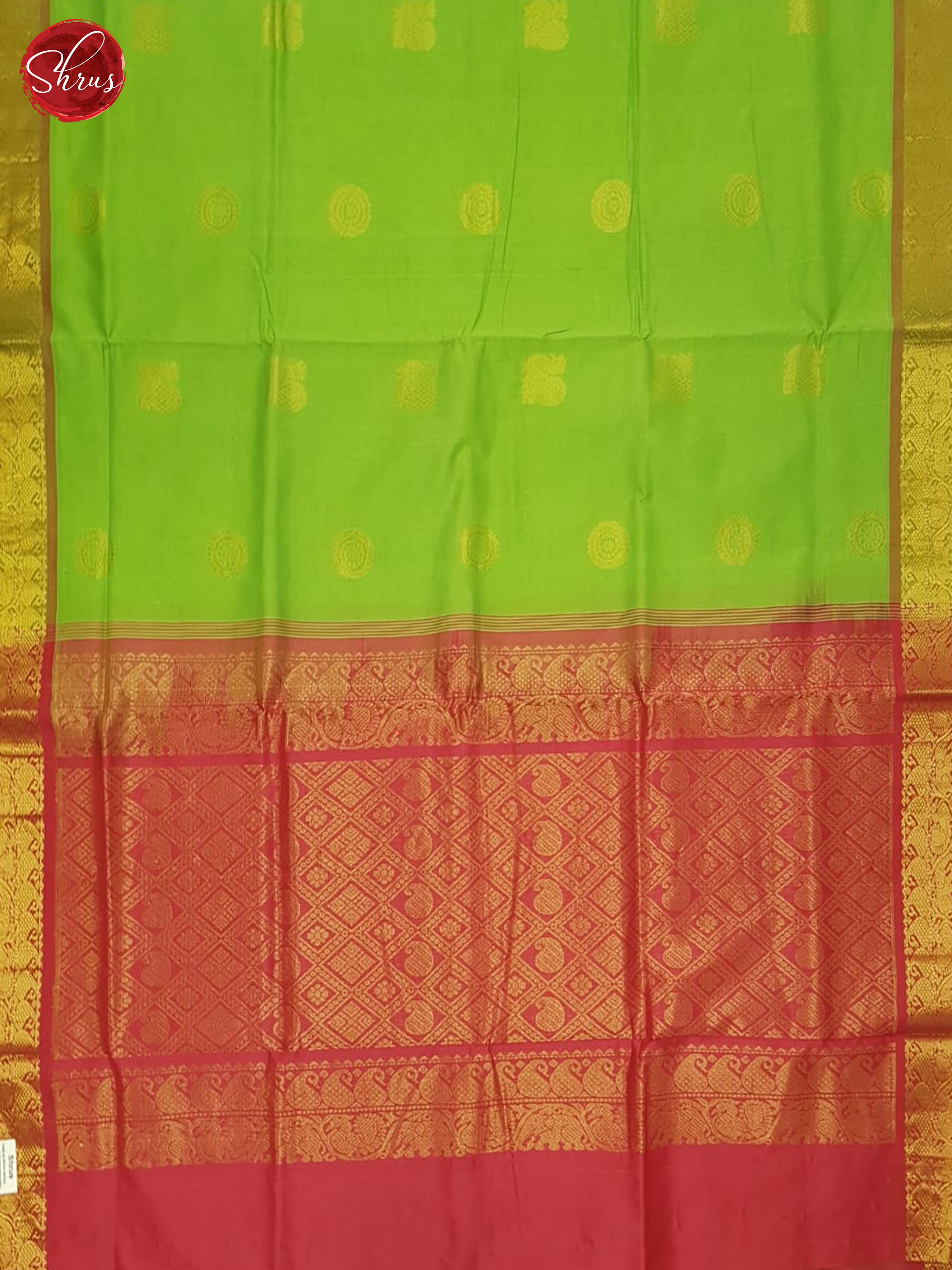 Green And Pink- Silk Cotton Half-pure Saree - Shop on ShrusEternity.com