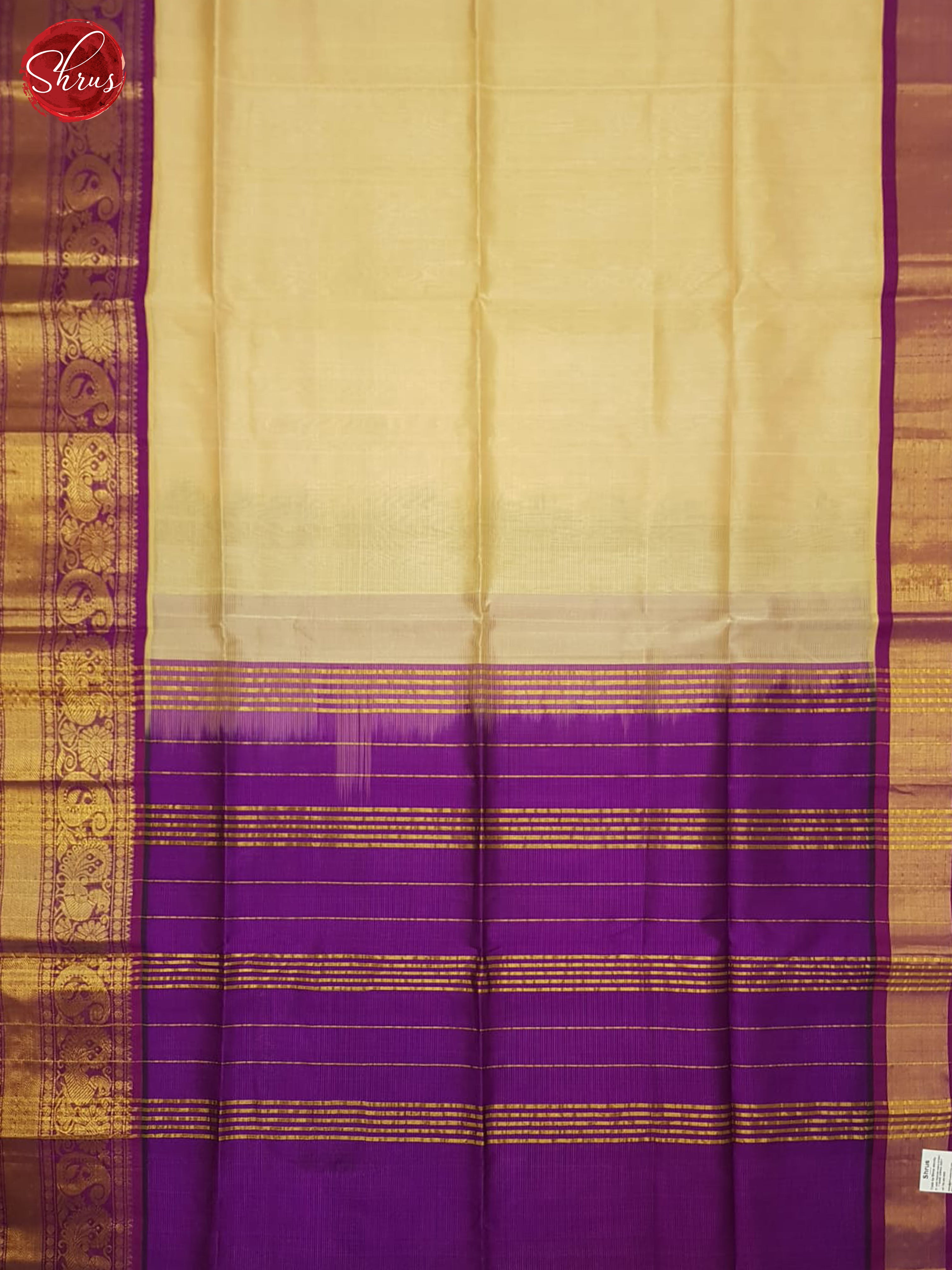 Beige And Purple- Silk Cotton saree - Shop on ShrusEternity.com