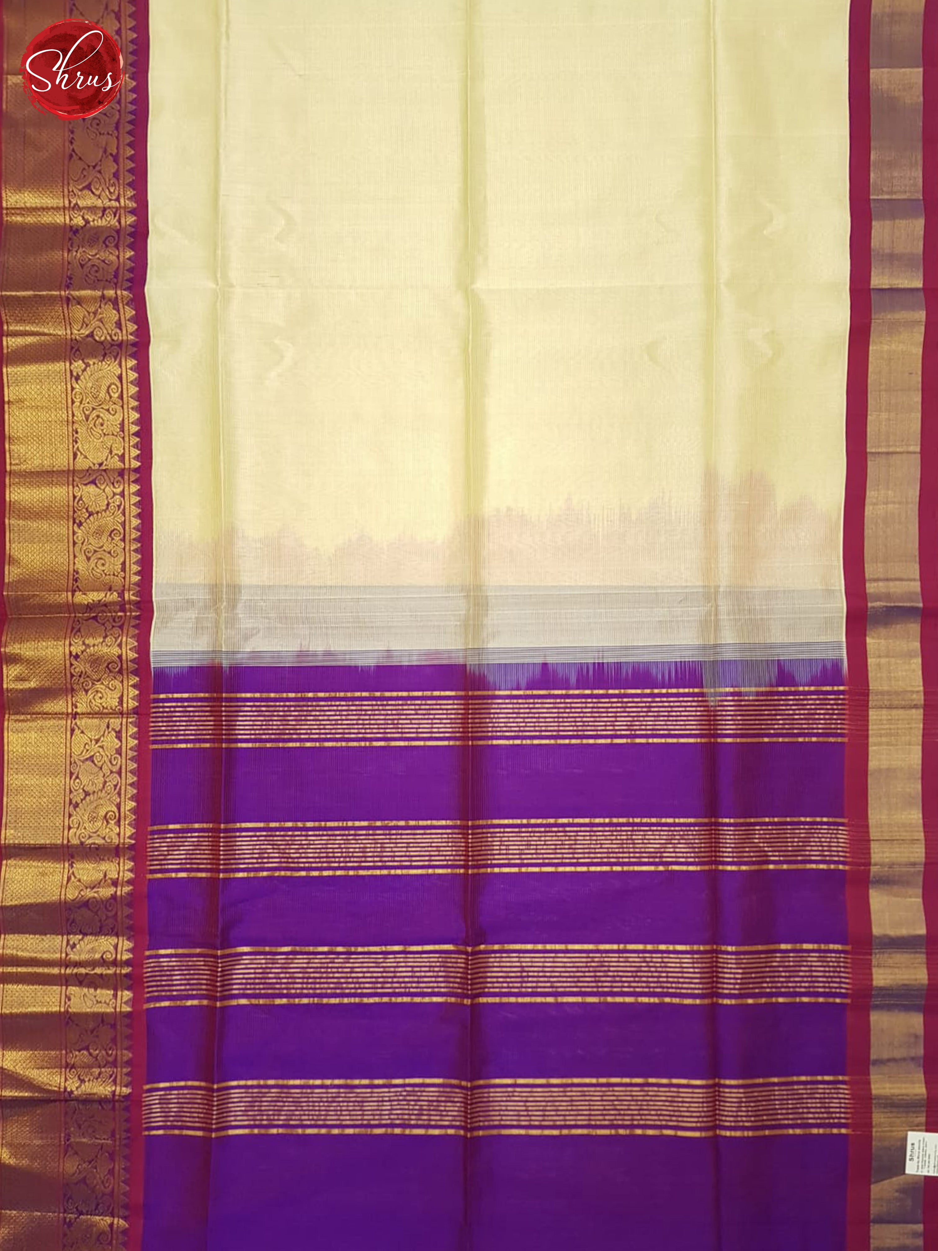 Cream And Purple- Silk Cotton Saree - Shop on ShrusEternity.com