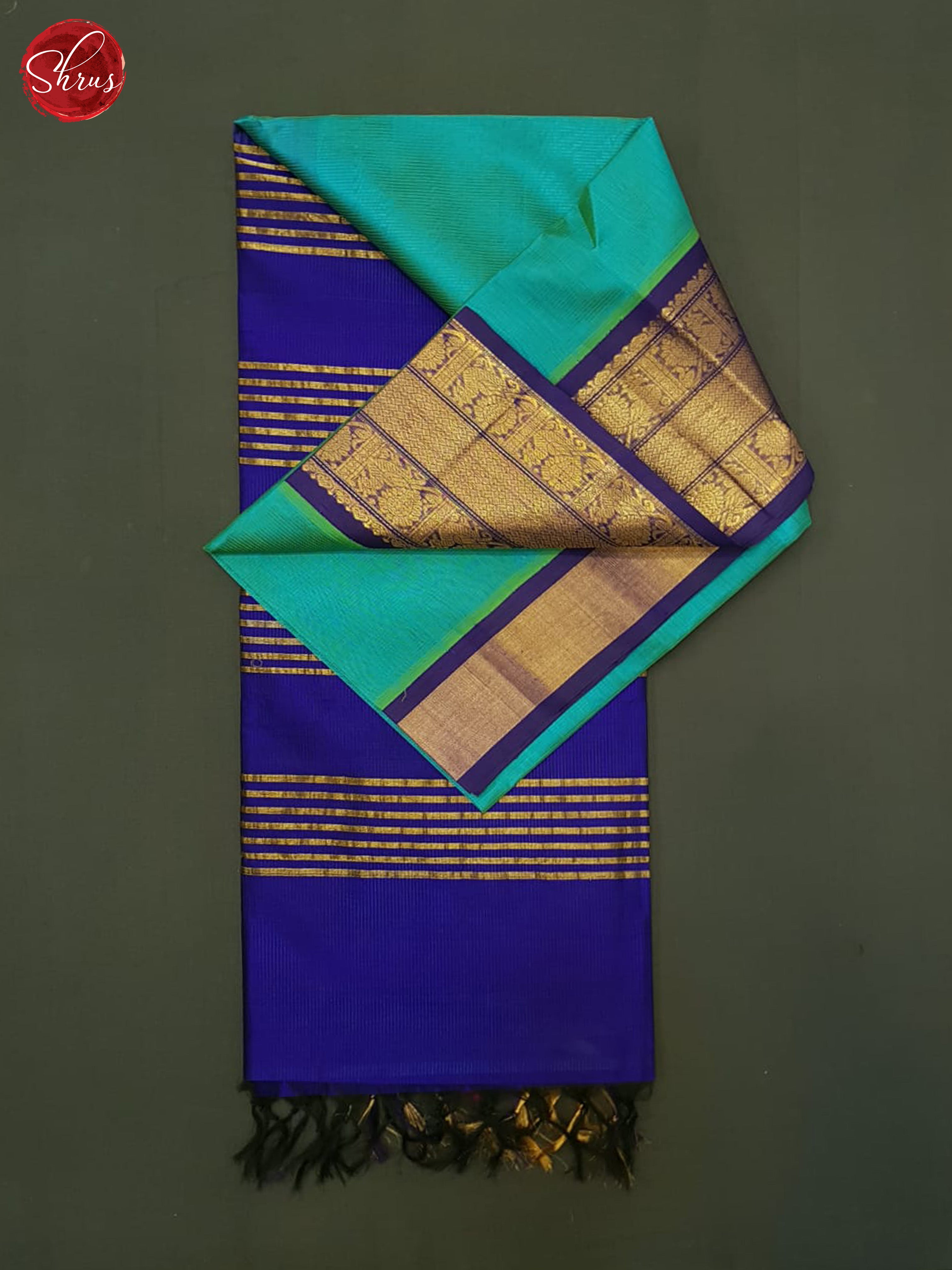 Blue & Navy Blue- Silk Cotton Saree - Shop on ShrusEternity.com
