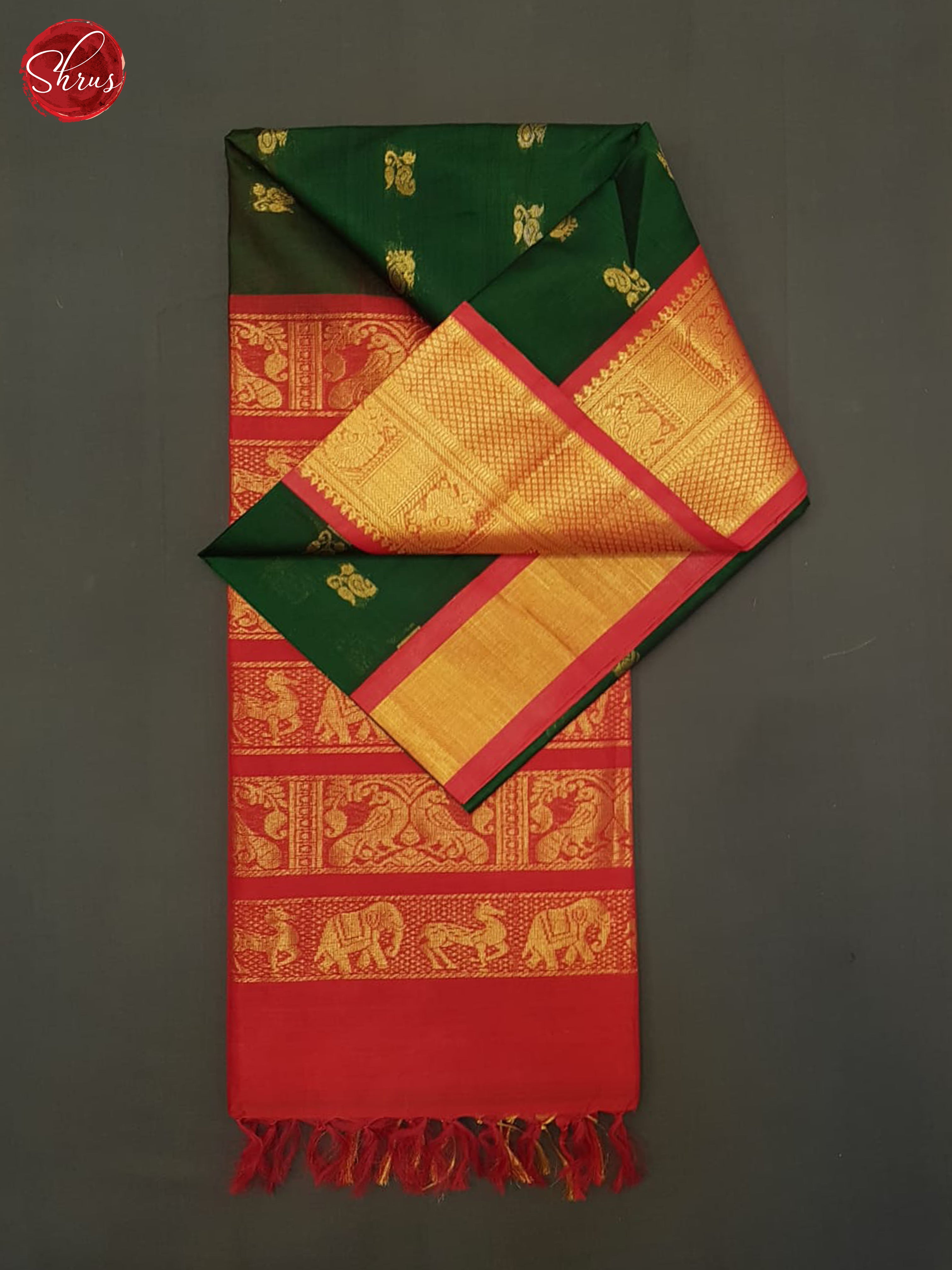Green And Red- Silk Cotton Saree - Shop on ShrusEternity.com