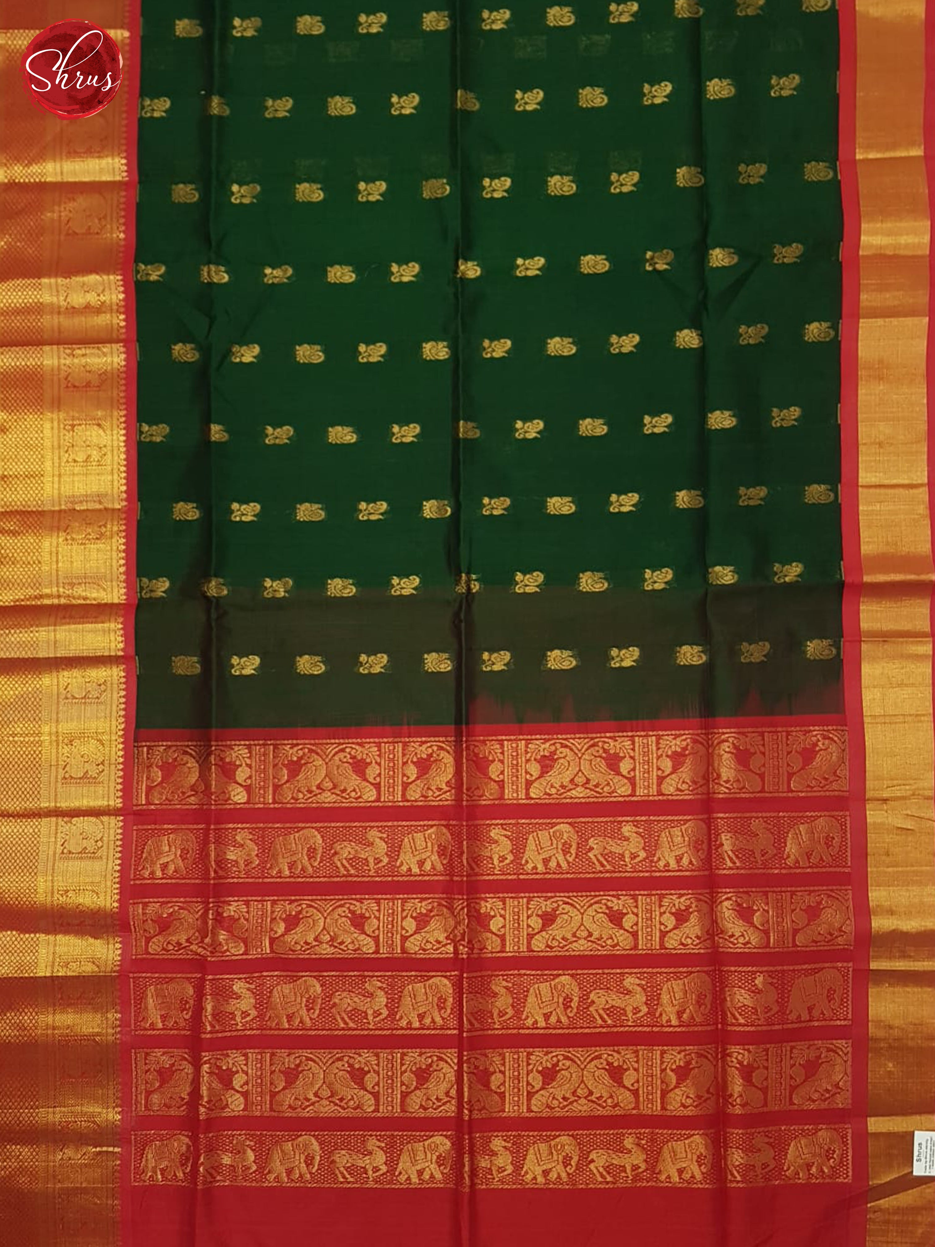 Green And Red- Silk Cotton Saree - Shop on ShrusEternity.com