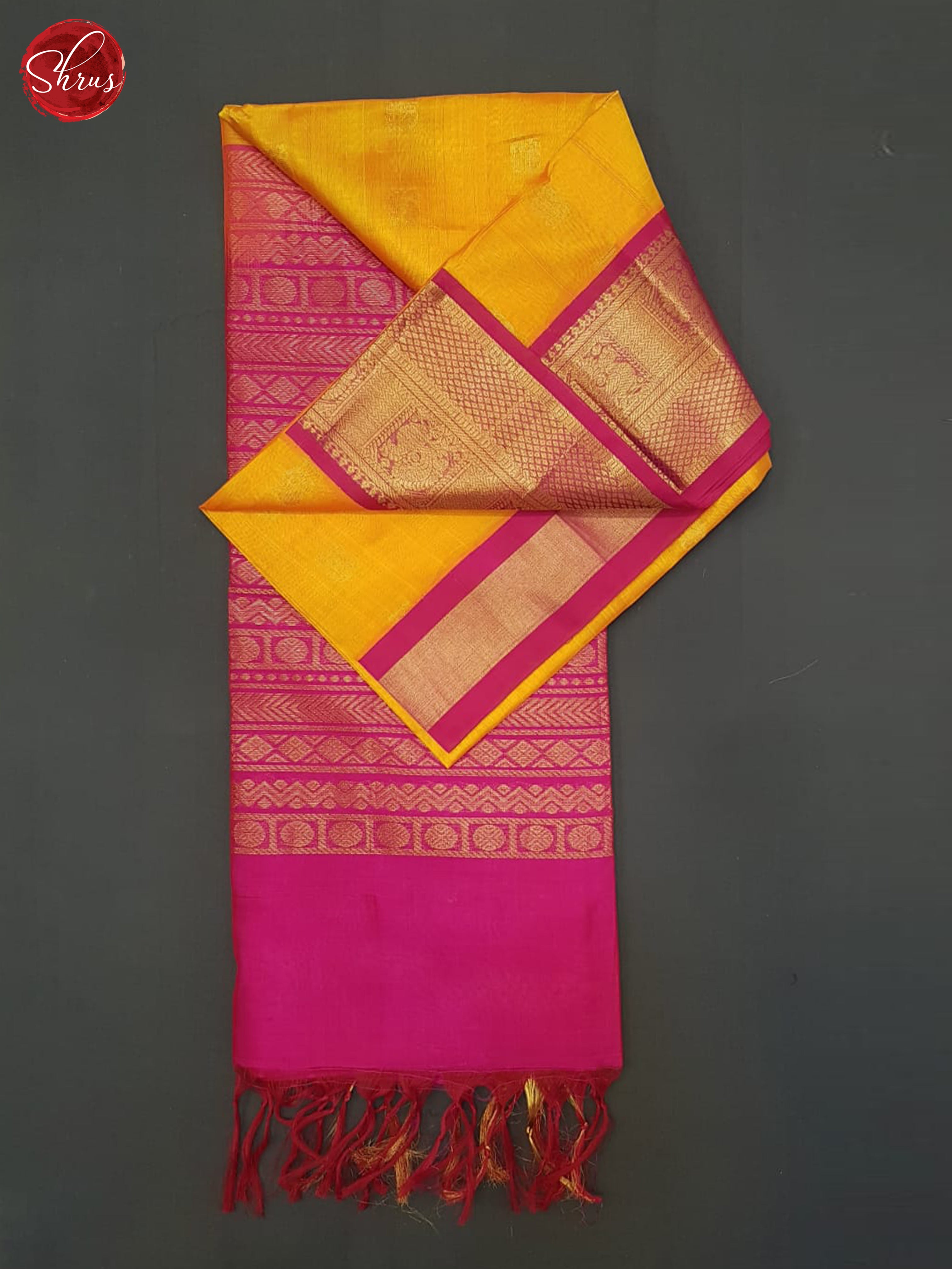 Orange And Pink- Silk Cotton Saree - Shop on ShrusEternity.com