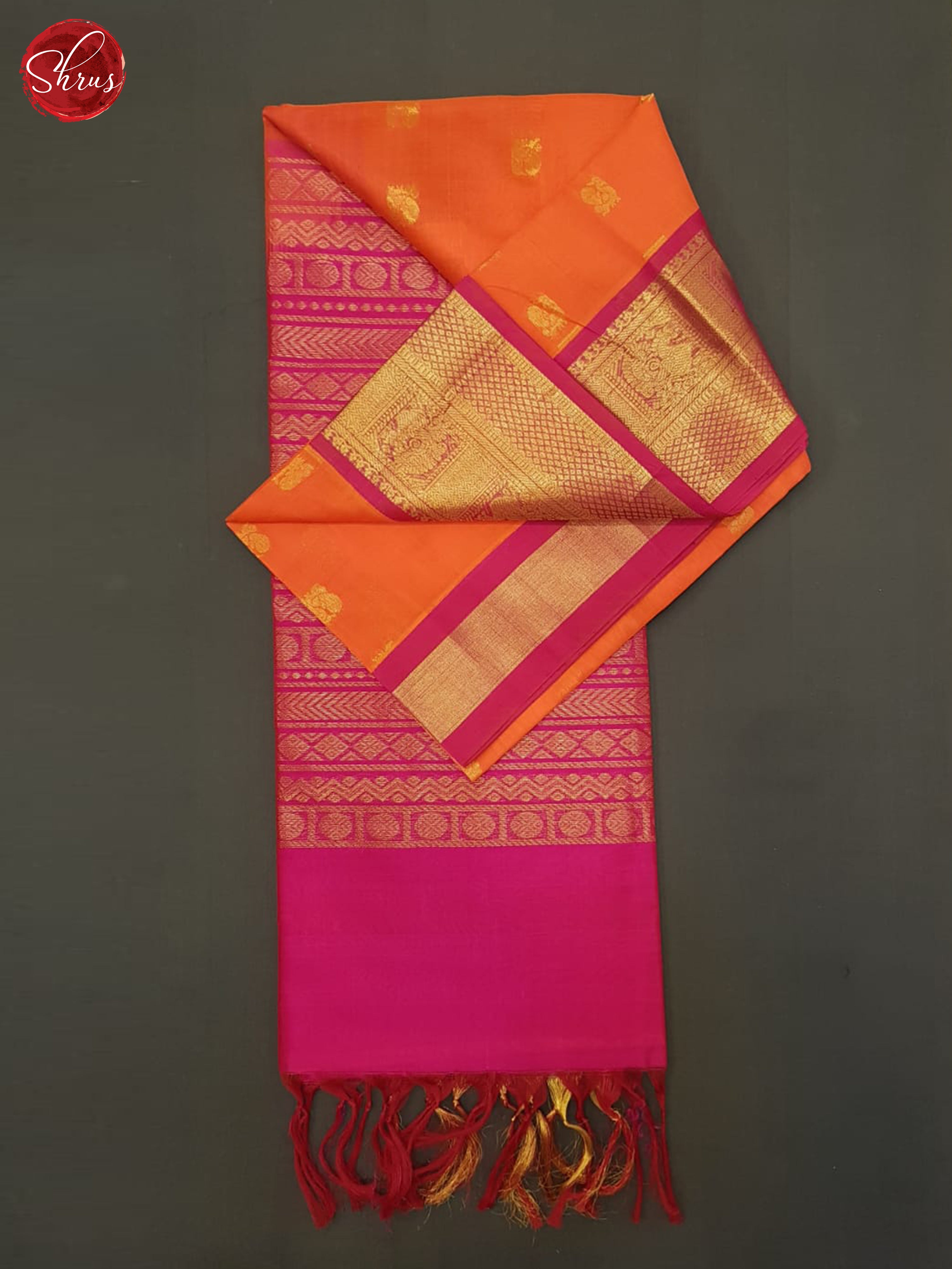 Orange And Pink- Silk Cotton Saree - Shop on ShrusEternity.com