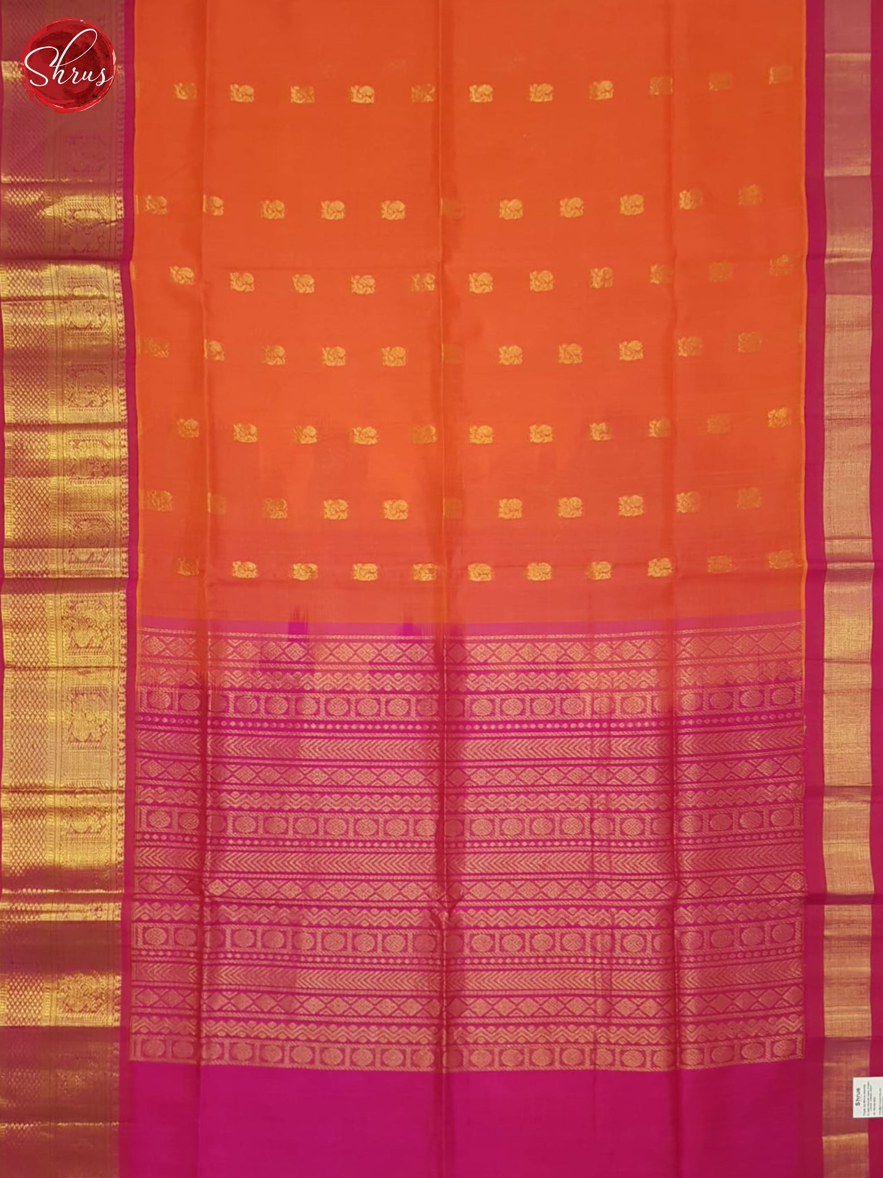 Orange And Pink- Silk Cotton Saree - Shop on ShrusEternity.com
