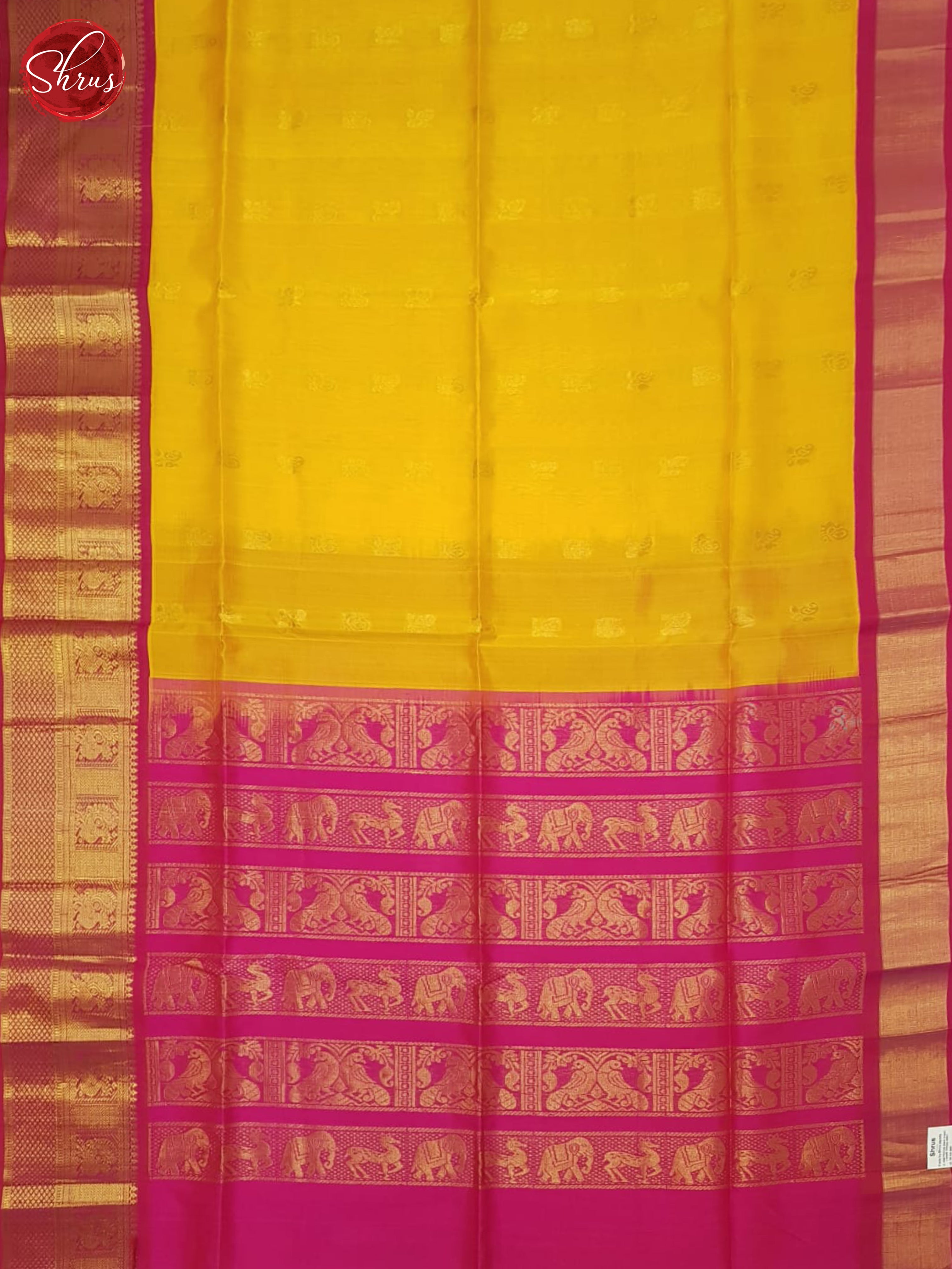 Yellow And Pink- Silk Cotton Saree - Shop on ShrusEternity.com