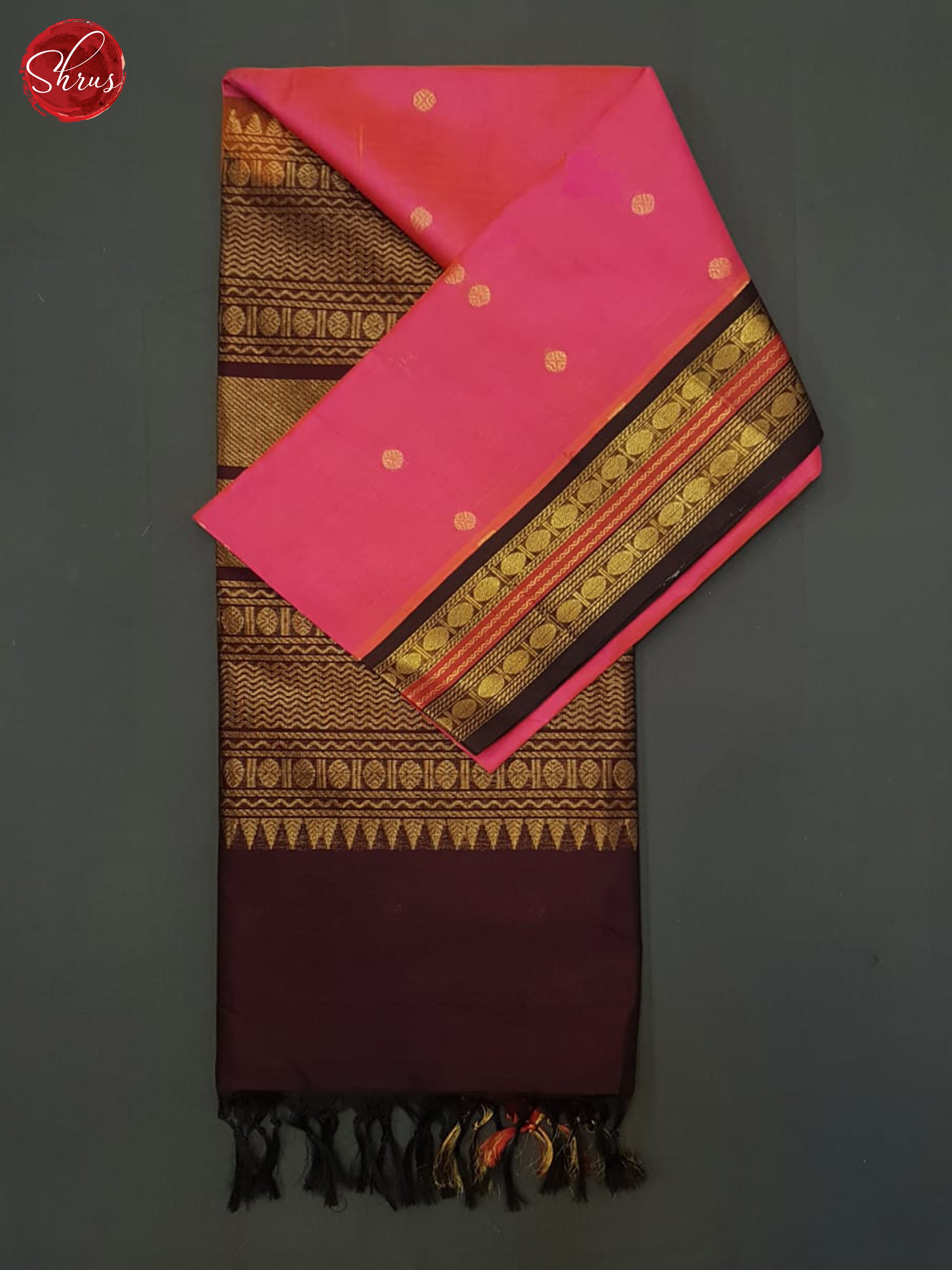 Pink And Brown- Silk Cotton Saree - Shop on ShrusEternity.com