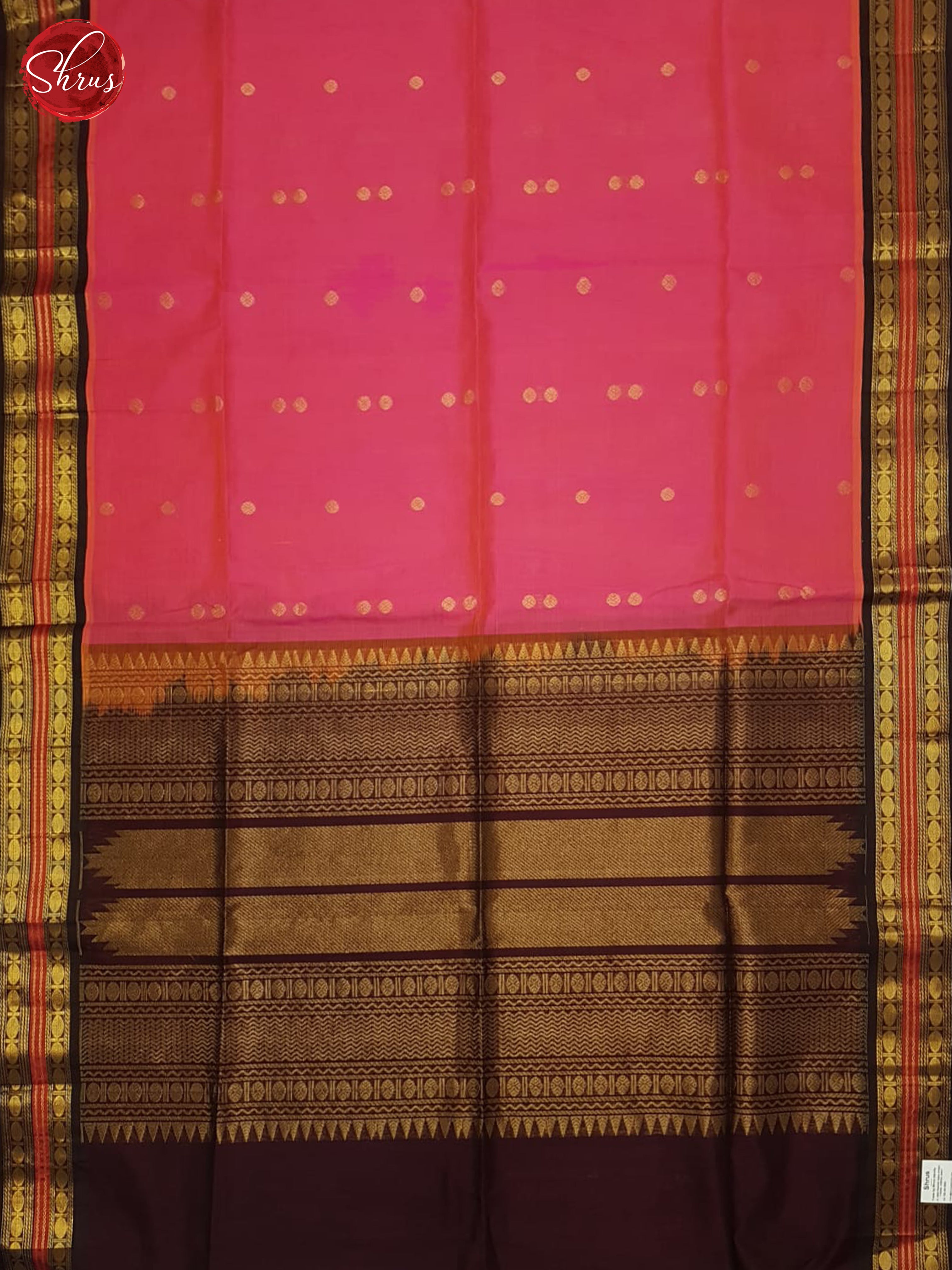 Pink And Brown- Silk Cotton Saree - Shop on ShrusEternity.com