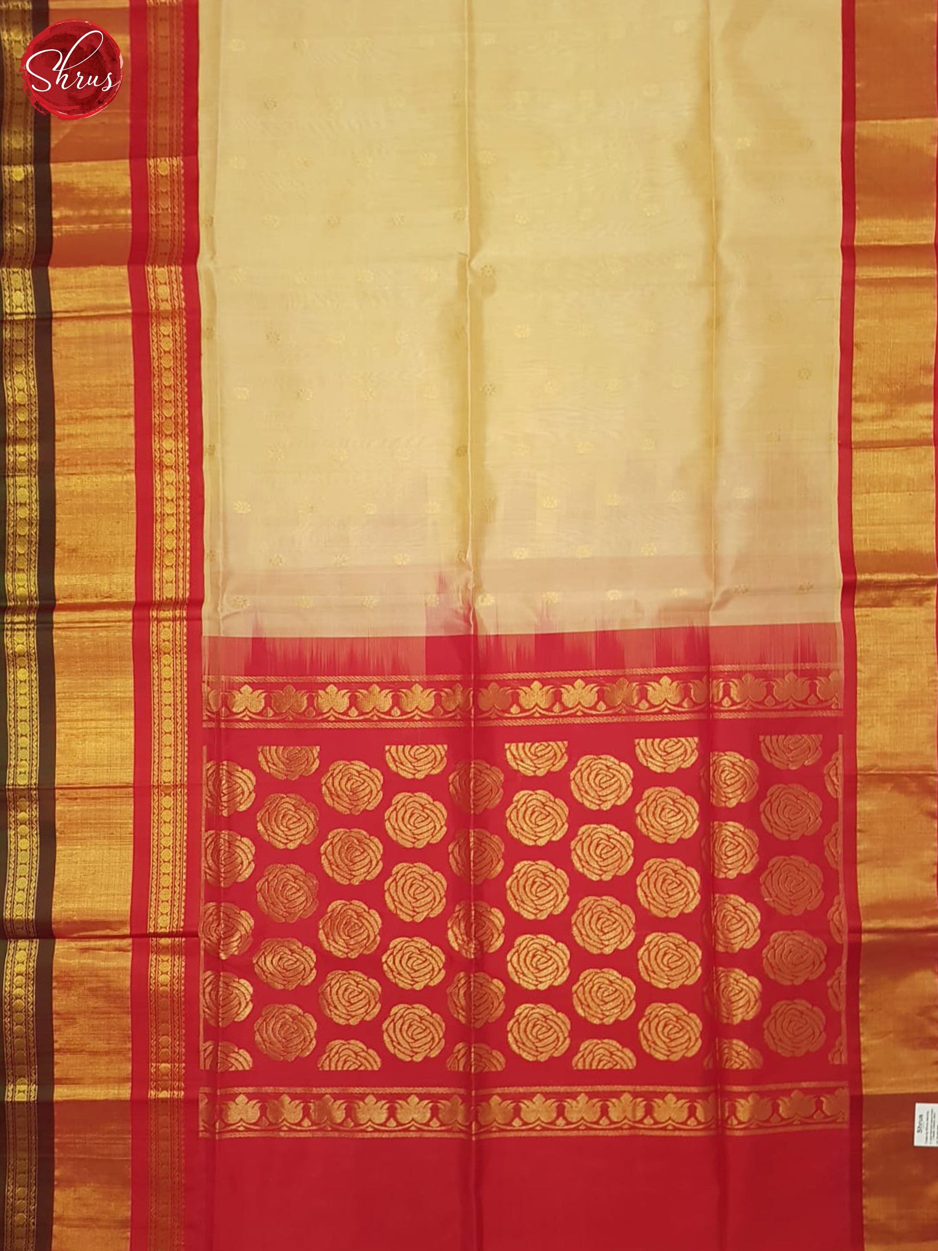 Beige And Red- Silk Cotton Saree - Shop on ShrusEternity.com