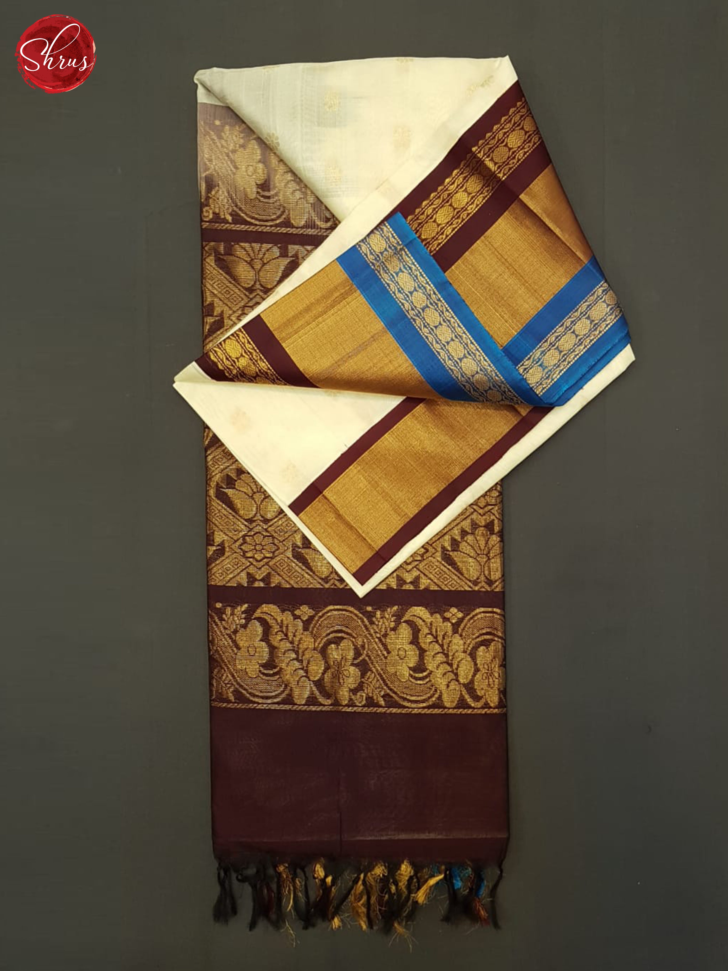 Cream And Brown-Silk Cotton saree - Shop on ShrusEternity.com