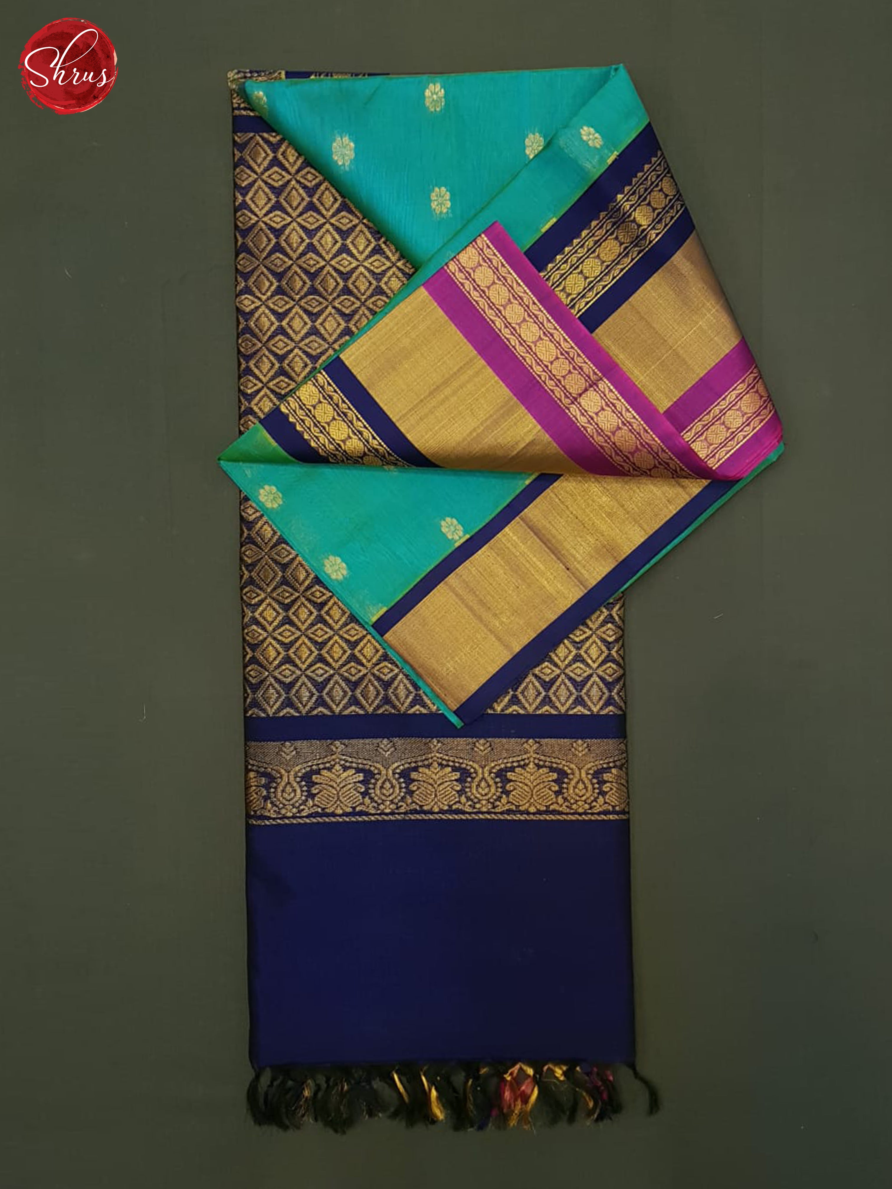 Blue & Navy Blue - Silk Cotton Saree - Shop on ShrusEternity.com