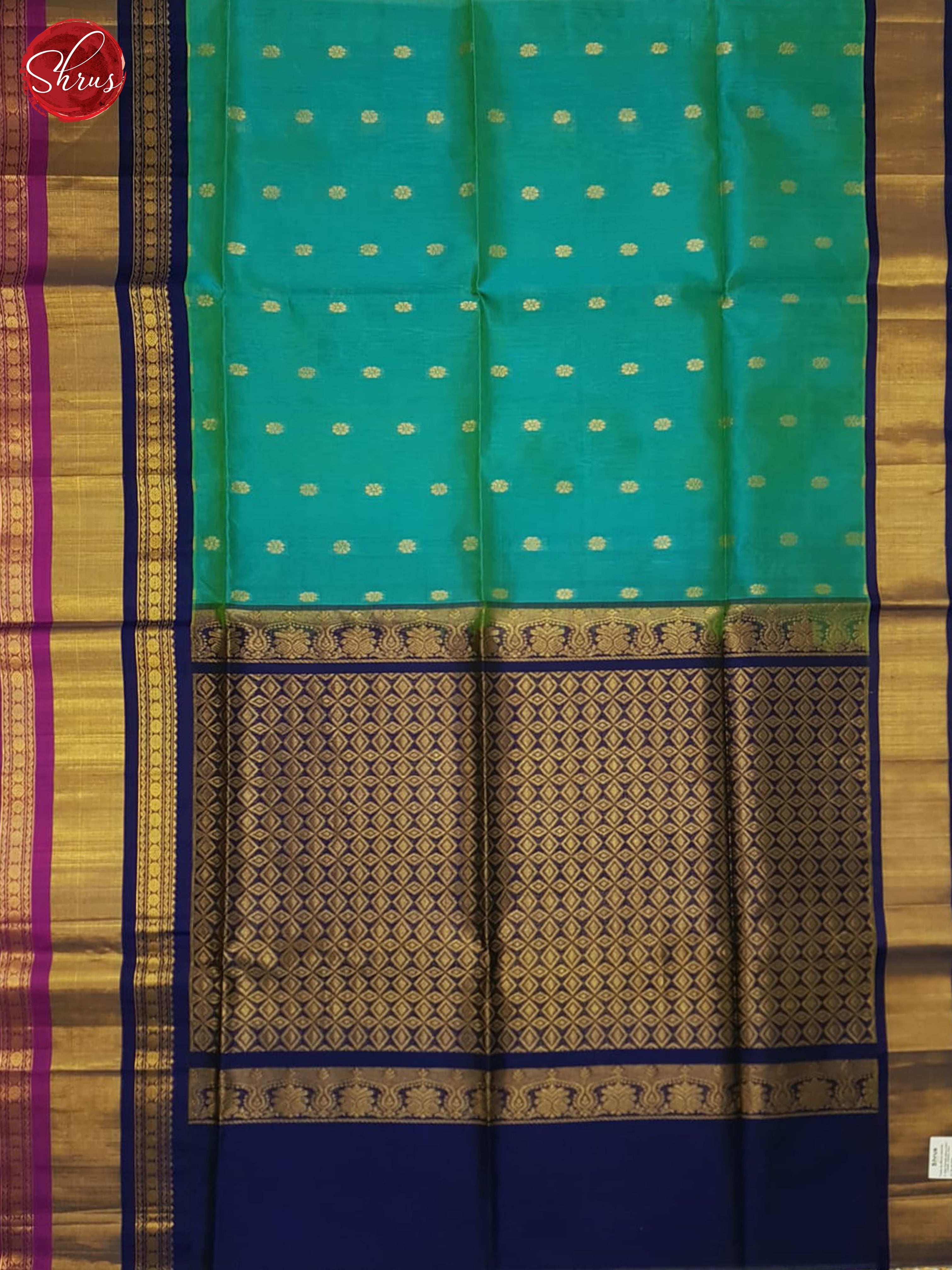 Blue & Navy Blue - Silk Cotton Saree - Shop on ShrusEternity.com